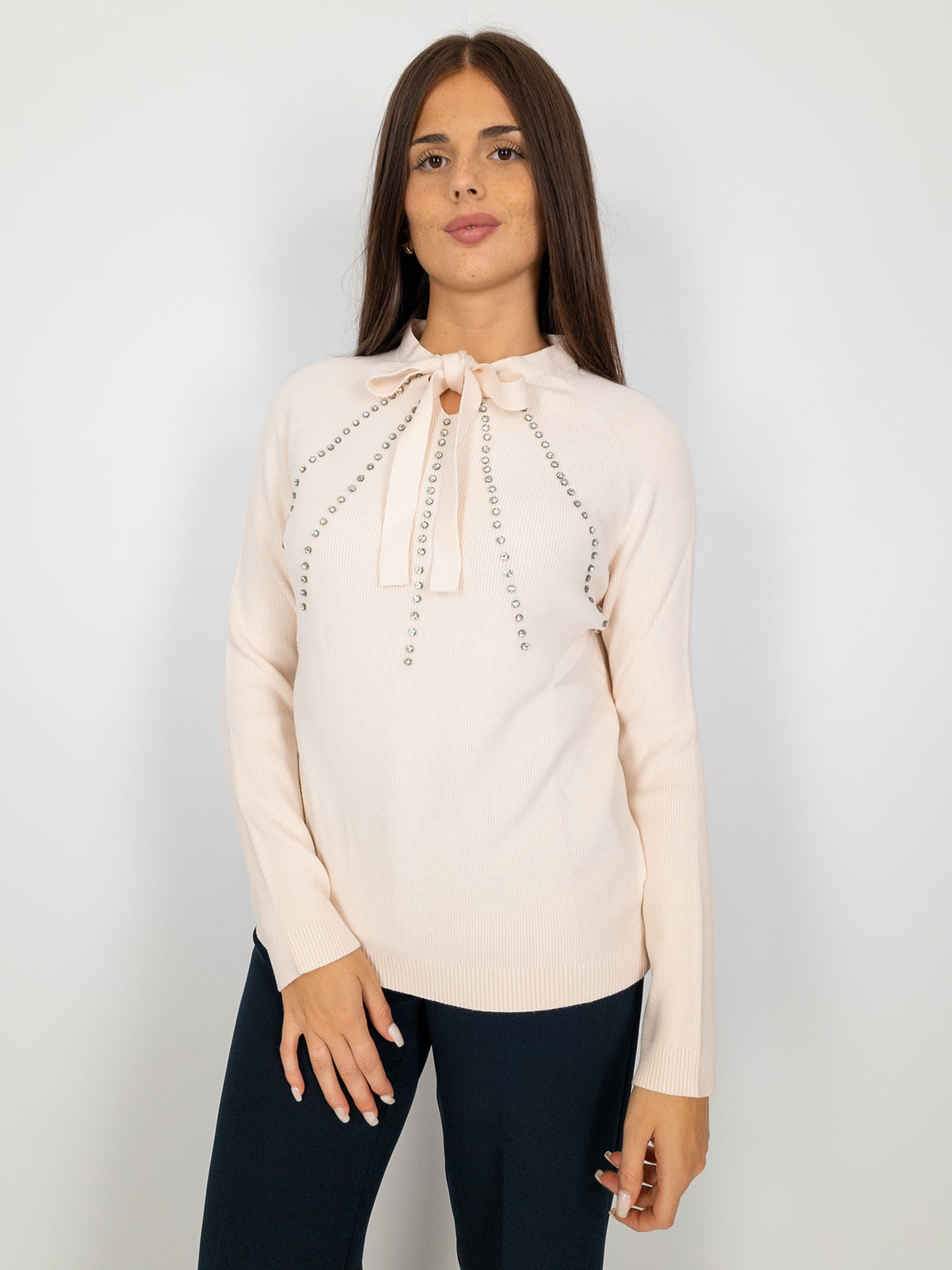 Maglia Elegante Donna Con Fiocco In Viscosa E Con Strass