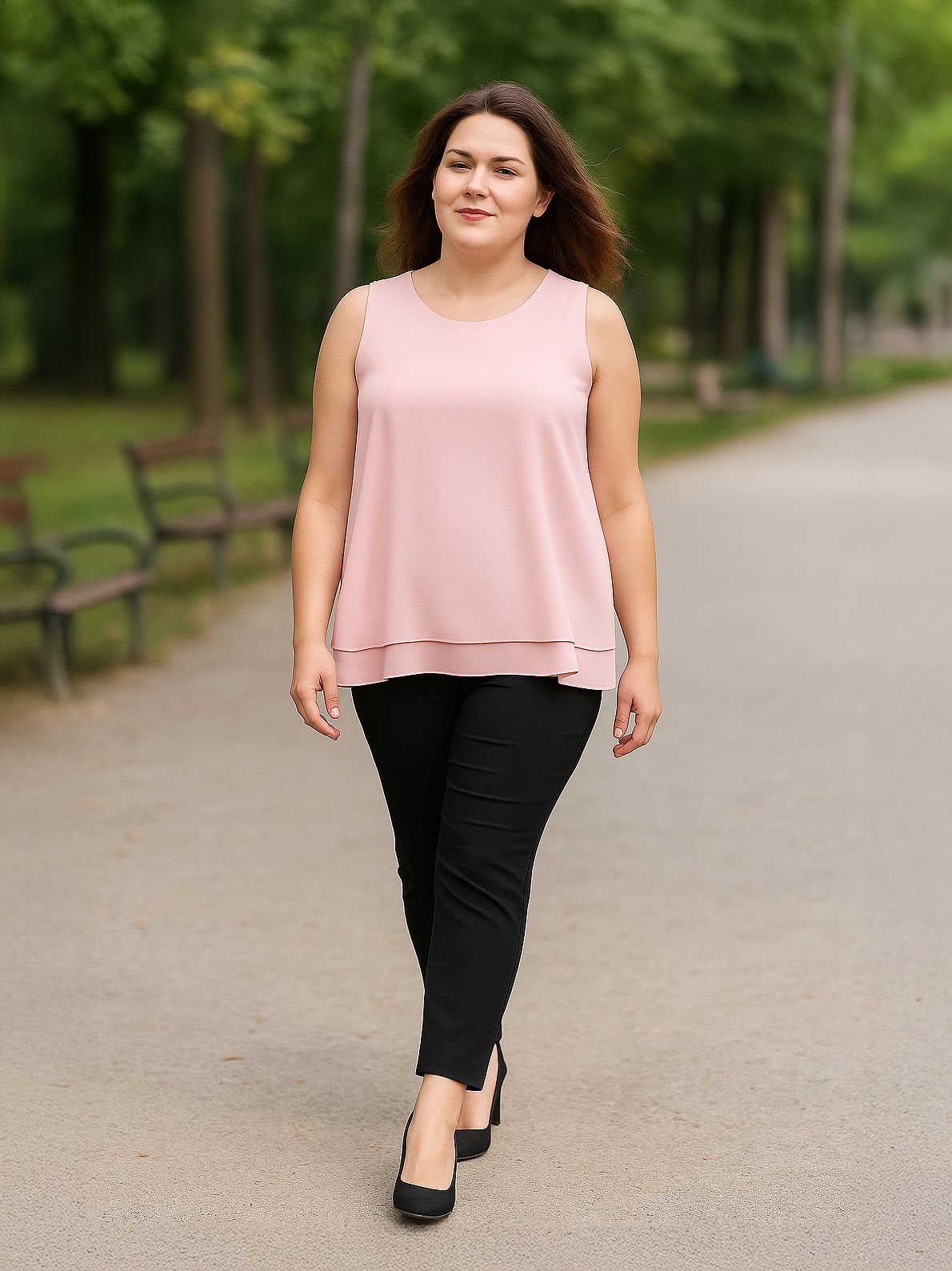 Sleeveless Curvy Blouse in Georgette – Sizes 48–52
