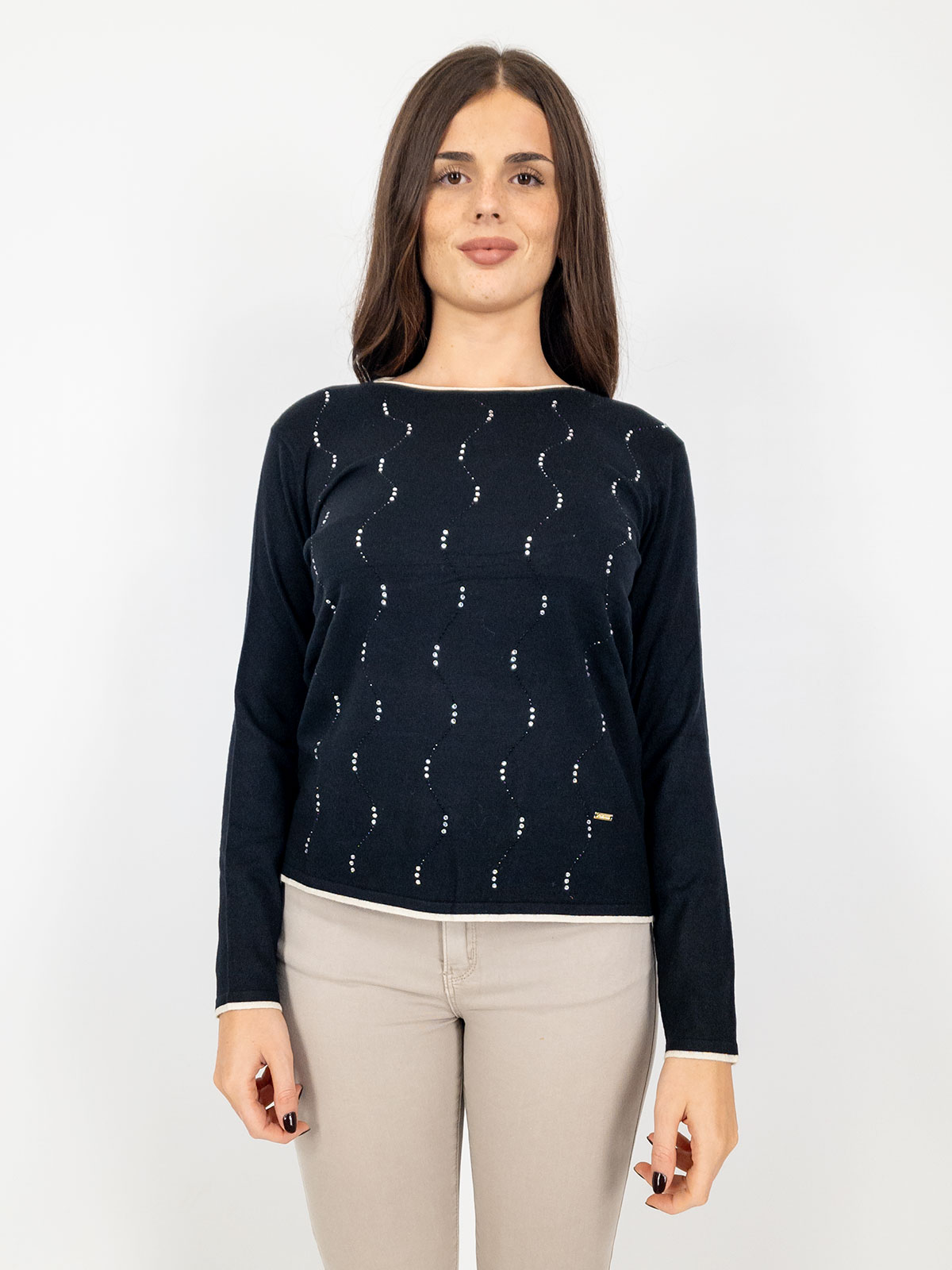 Maglia Donna A Girocollo Con Strass Elegante E Versatile