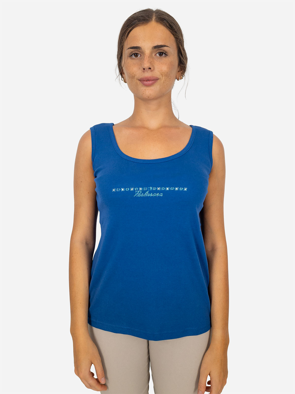 Women’s cotton tank top with rhinestones Perlarara Made in Italy
