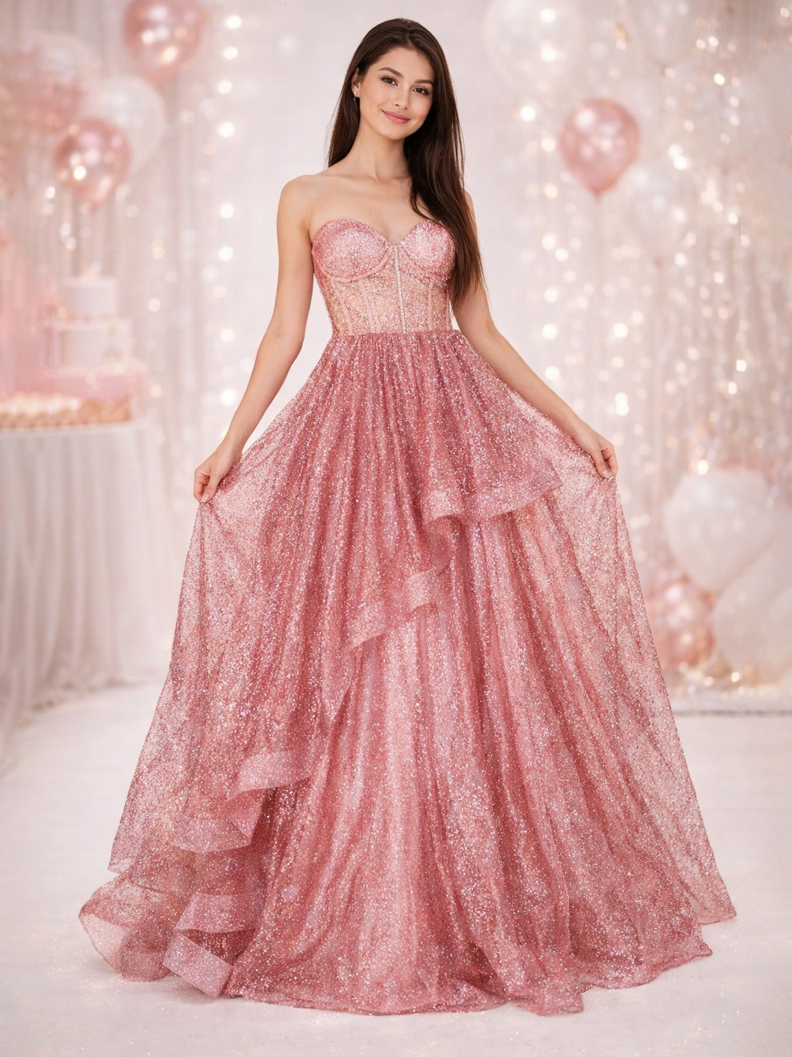 18th birthday dress pink Glitter Princess-Style with Structured Bodice color:Green