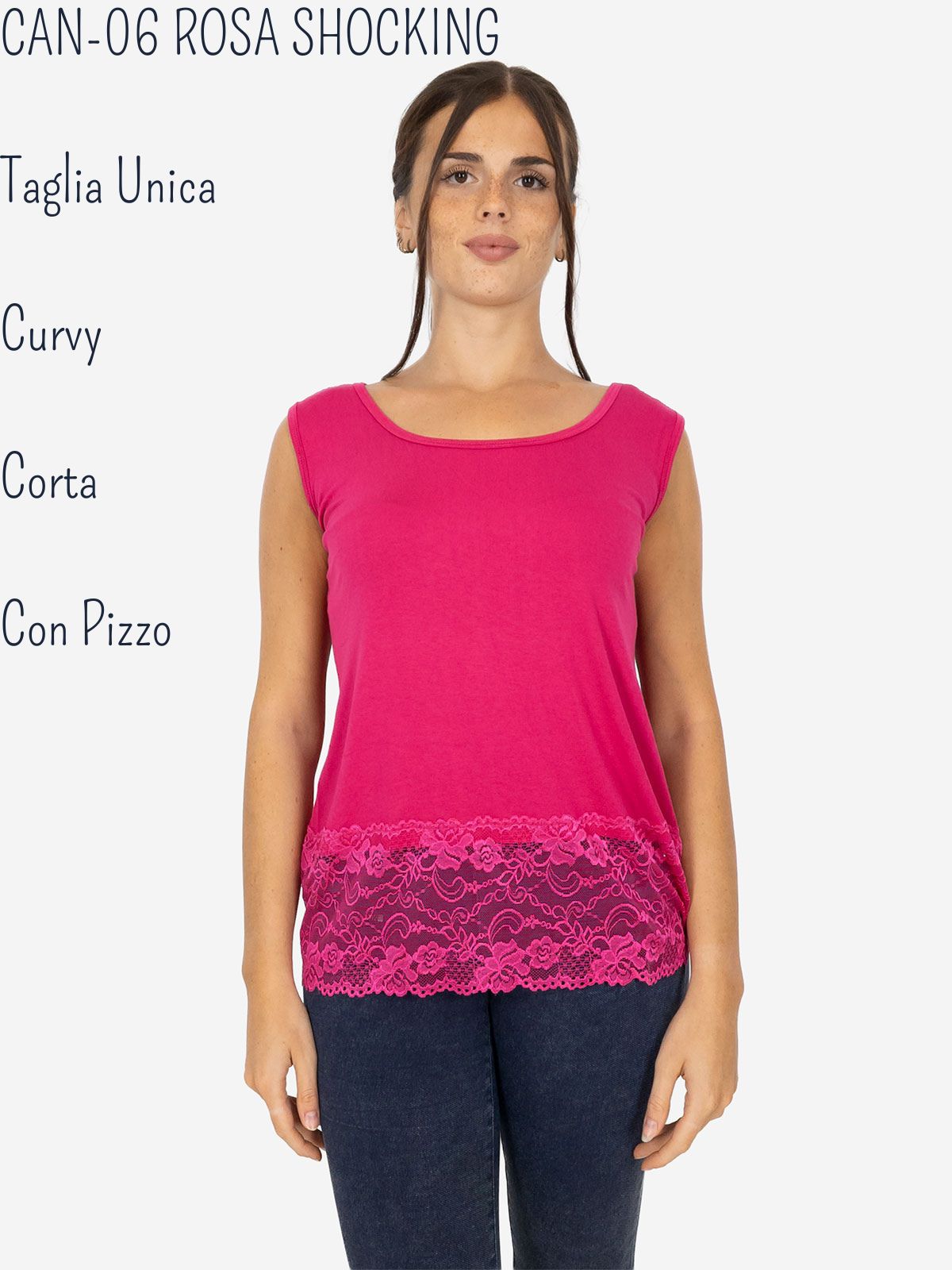 STRABELLO Canotta Donna Spalla Larga con Bordo in Pizzo Oversize CAN-06