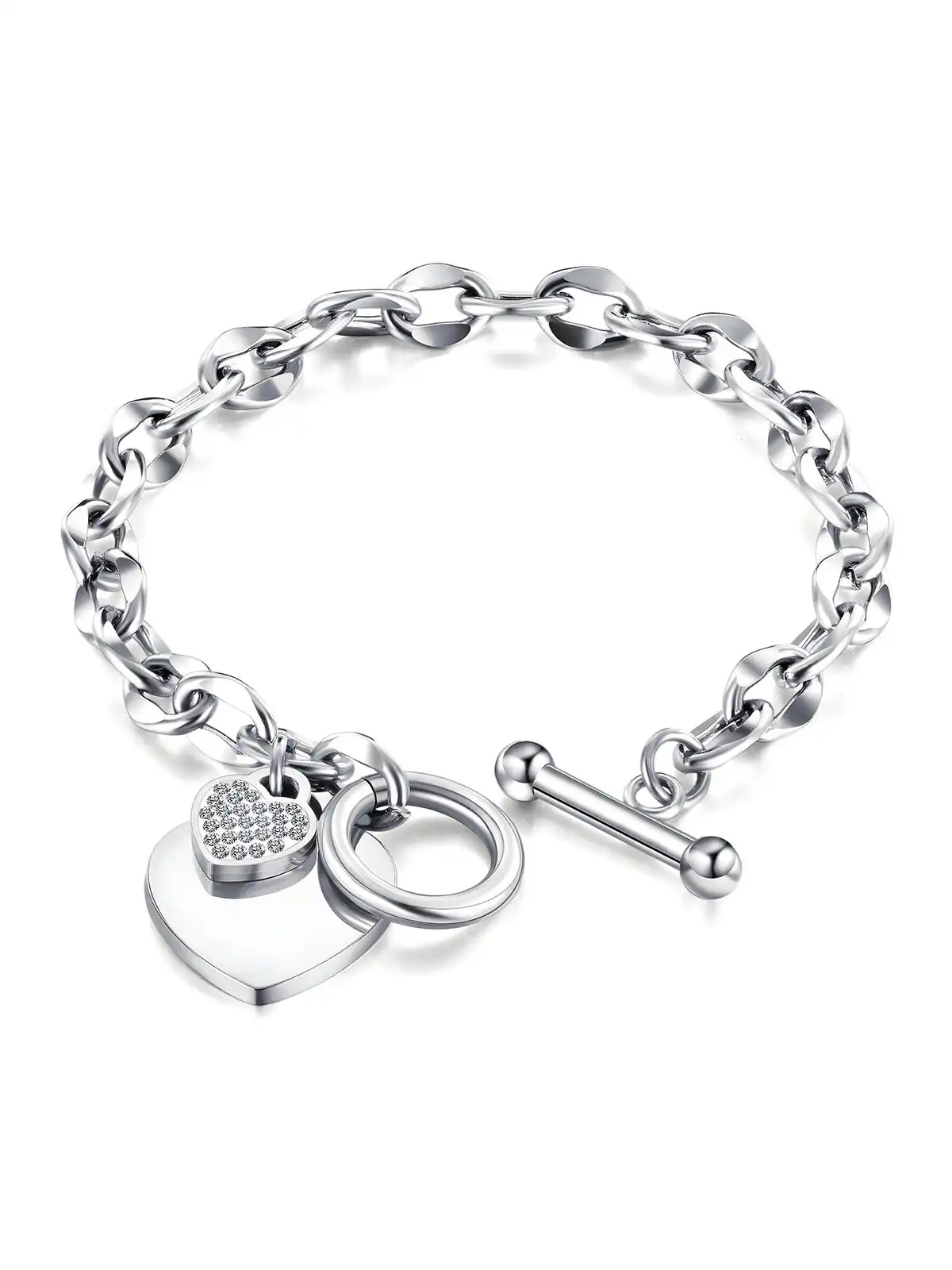 Stainless Steel Bracelet with Heart Pendant and Zirconia