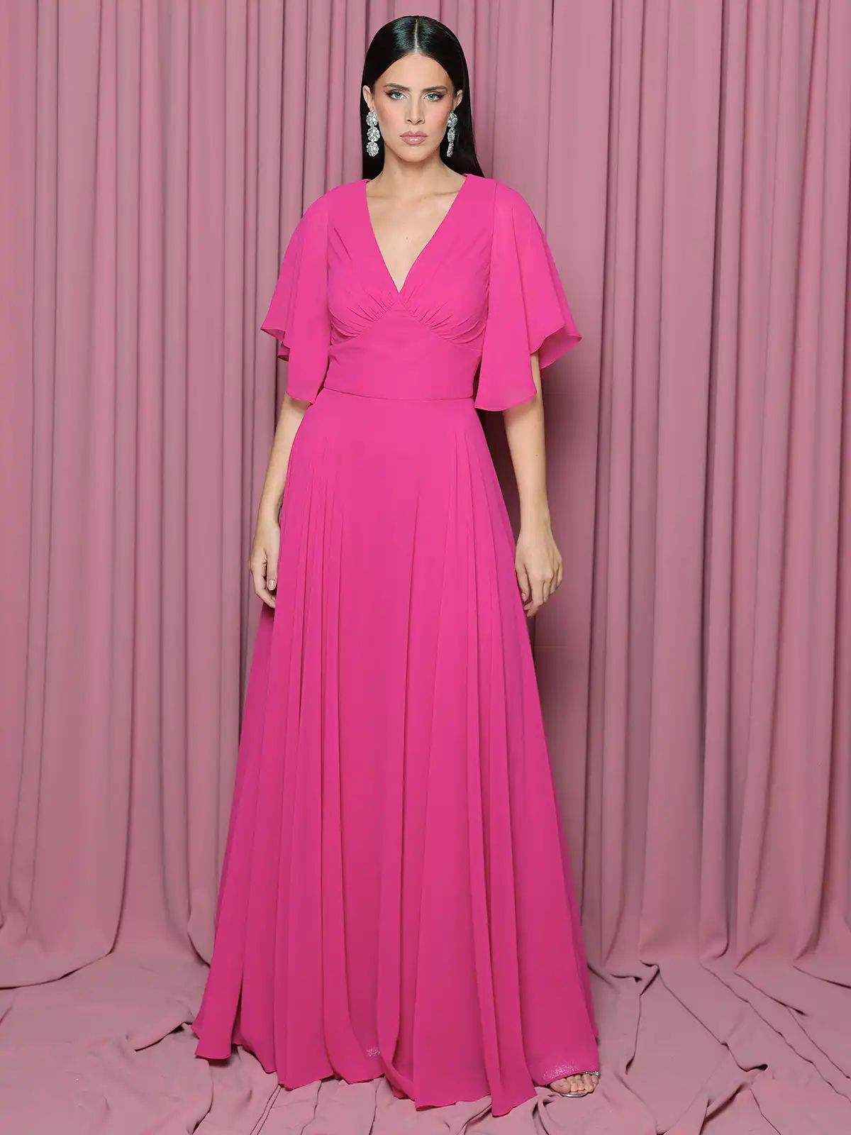 Bianca Brandi Curvy Abito da cerimonia lungo curvy con manica e stola in chiffon 29401M