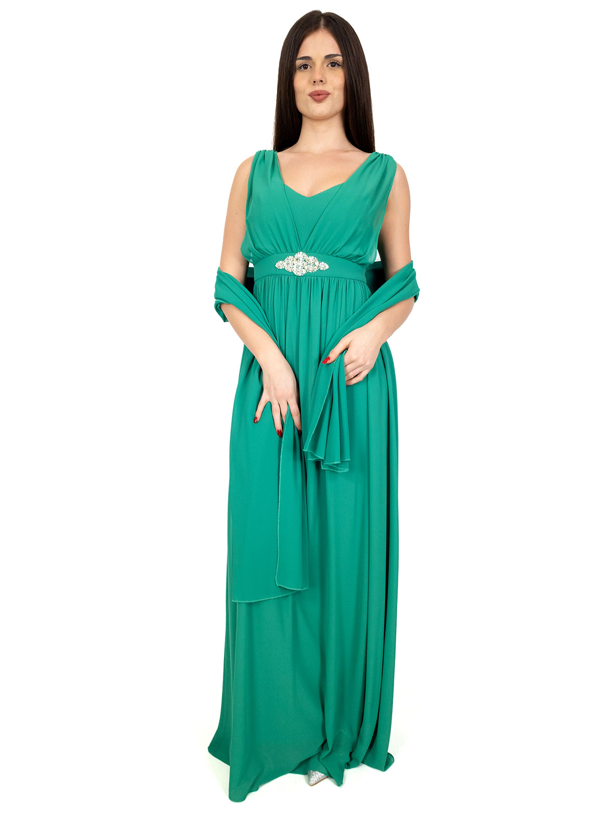 Abito Lungo Cerimonia Donna Stile Impero con Strass