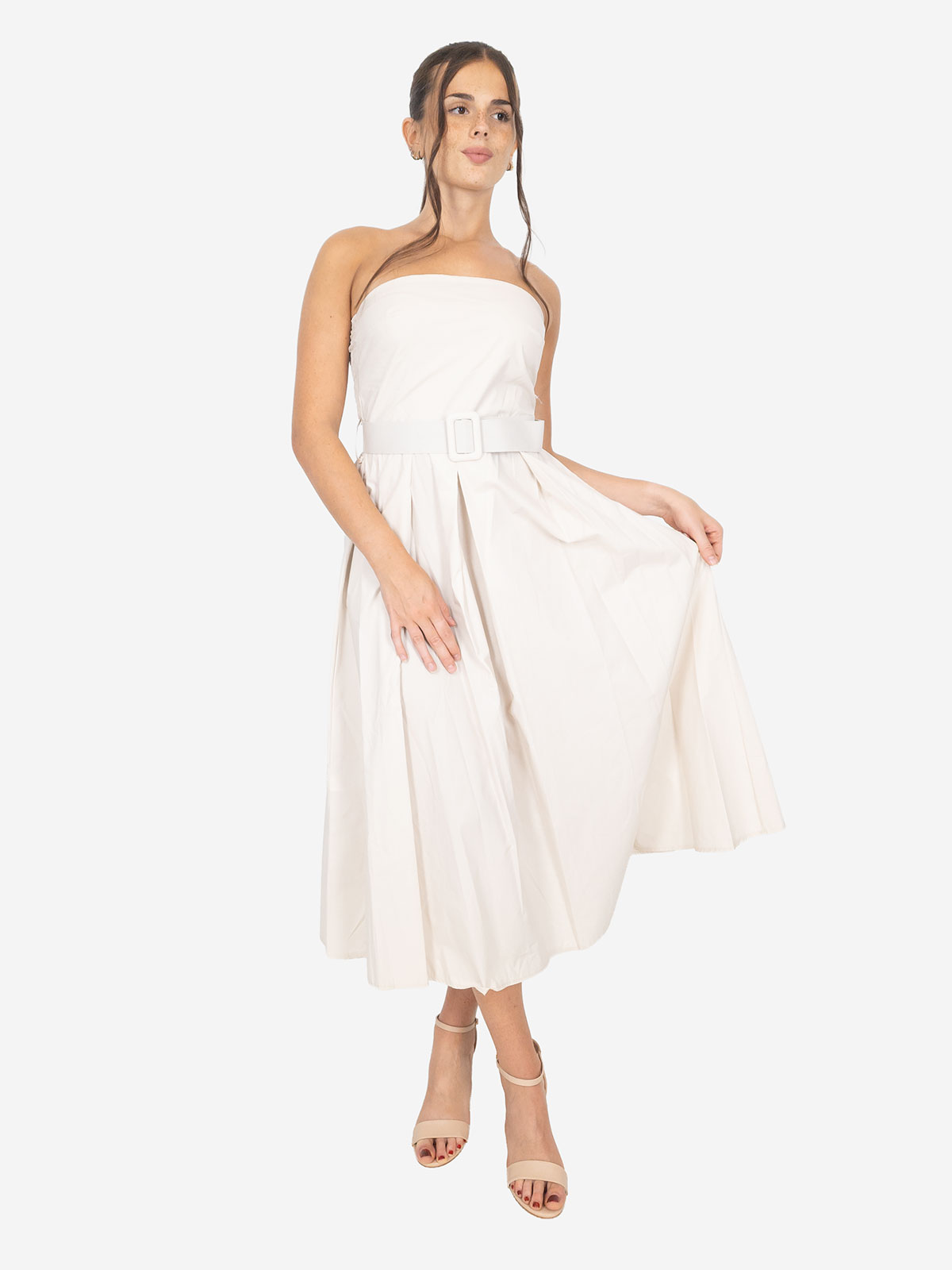 Abito estivo in cotone senza maniche con cintura – Donna