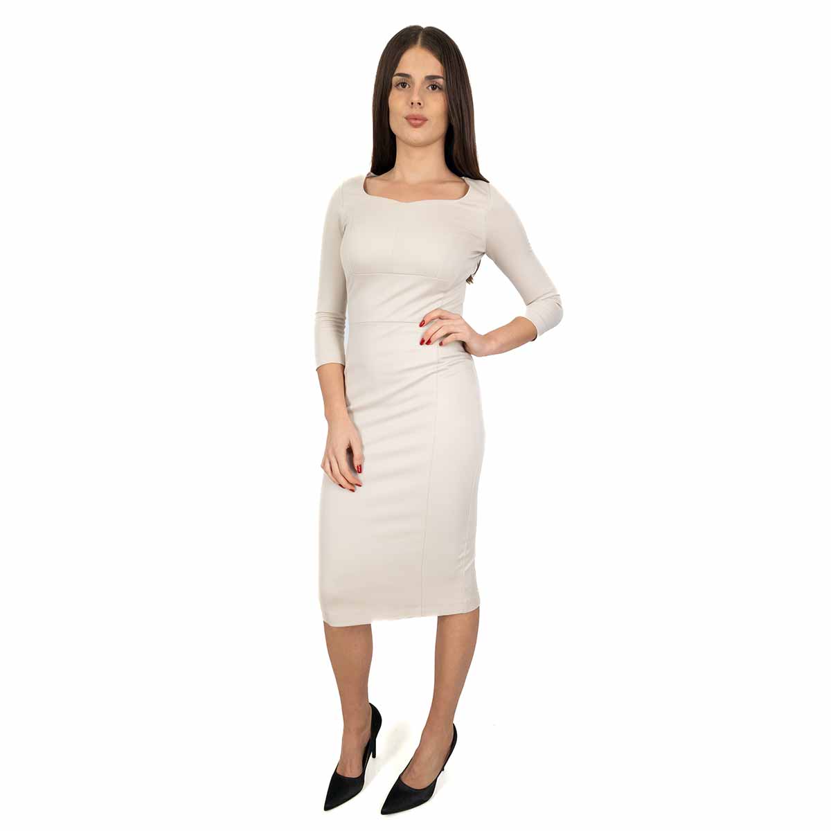 Abito Donna Elegante a Tubino Manica Tre Quarti Invernale Midi