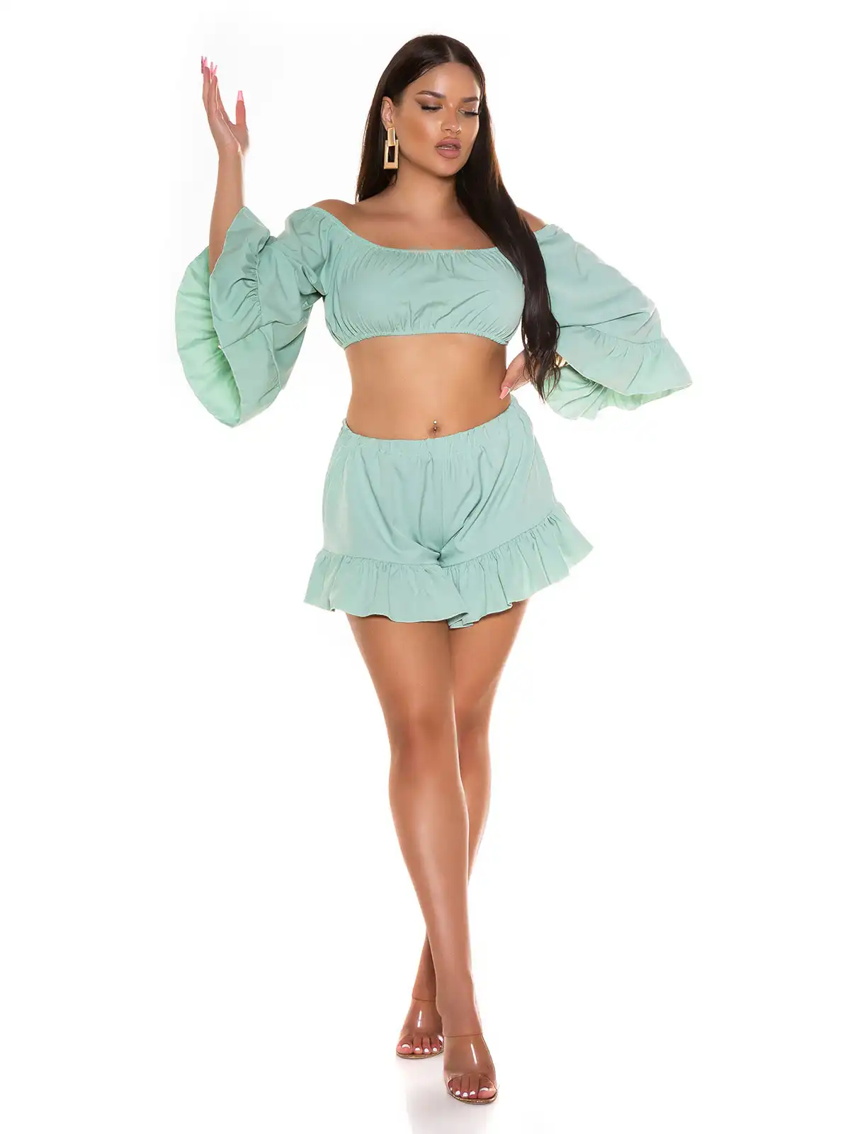 KOUCLA Completo Coordinato Top e Shorts con Volant 0000SET62108