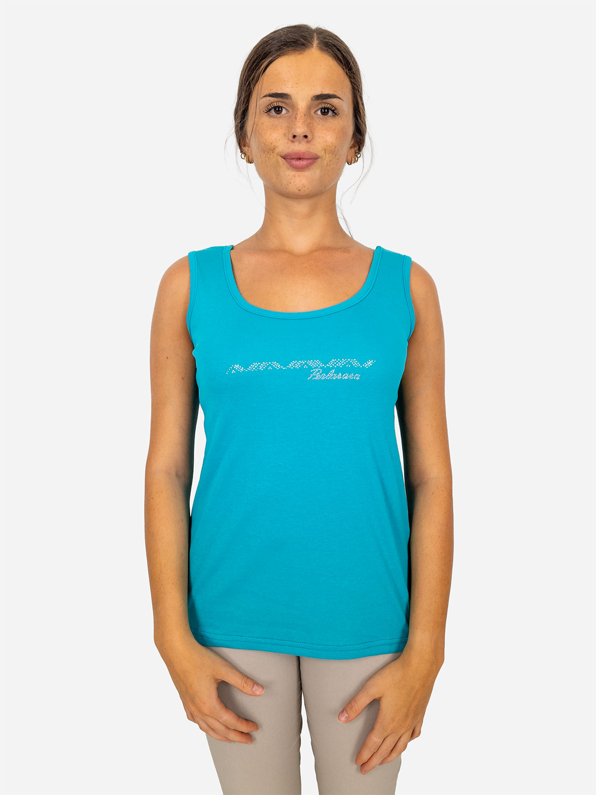 Women’s cotton tank top with rhinestones Perlarara Made in Italy