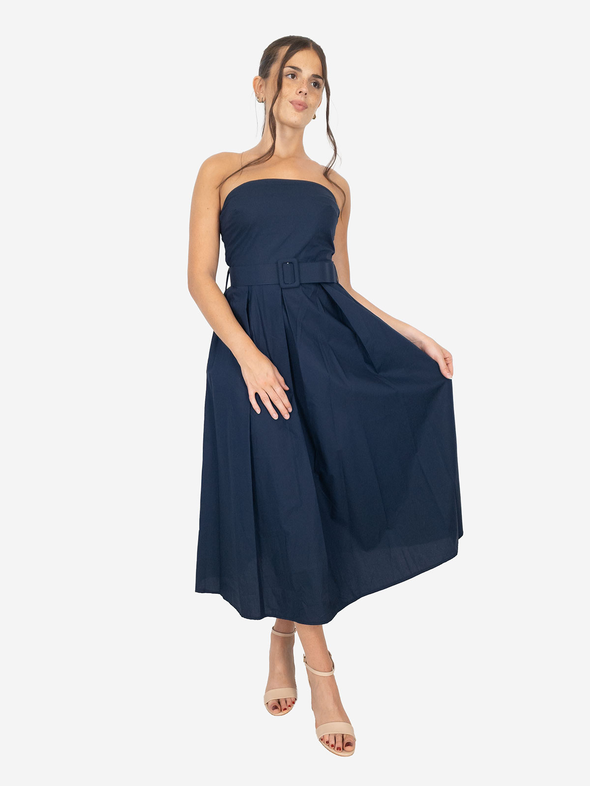 Abito estivo in cotone senza maniche con cintura – Donna