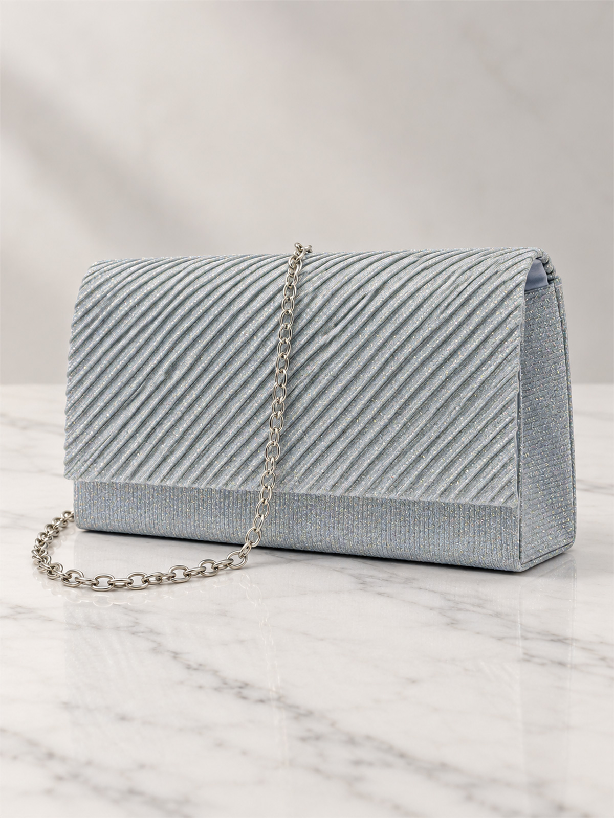 Silver Glitter Evening Clutch with Chain Strap XX3480-ARGENTO