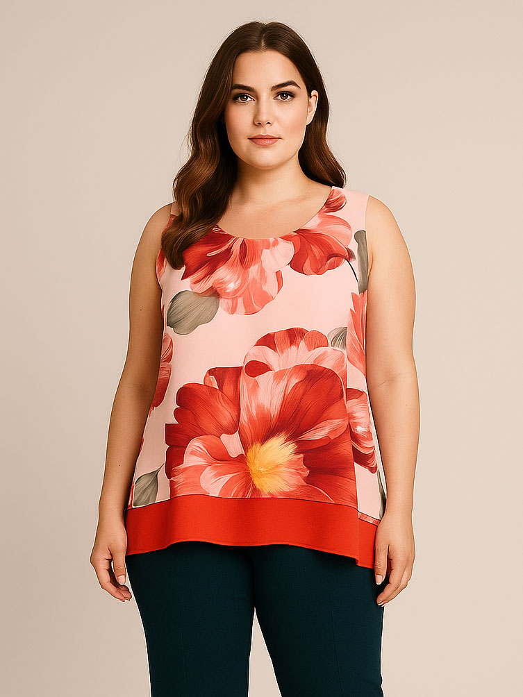 Blusa curvy smanicata a fantasia floreale