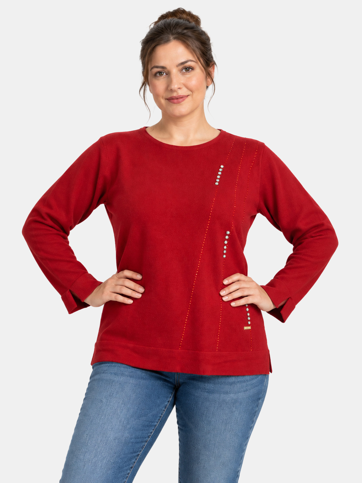 Maglia girocollo con strass in misto viscosa