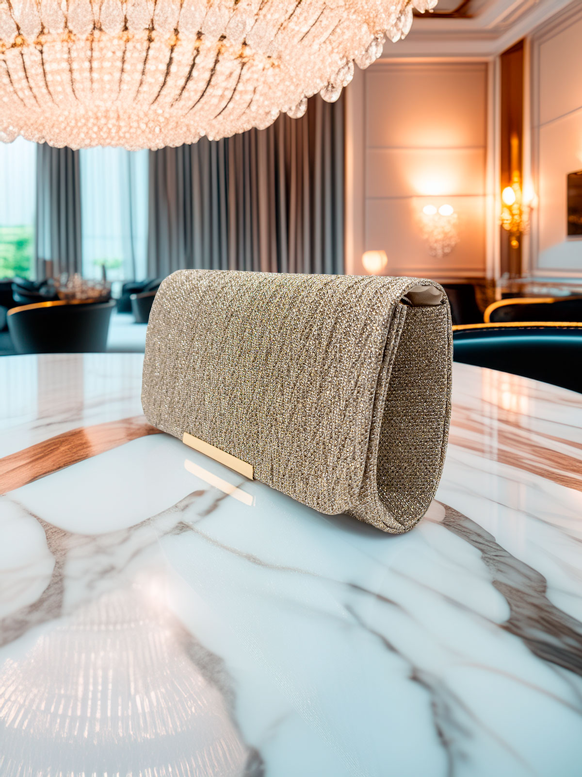 Pochette da cerimonia oro elegante in lurex