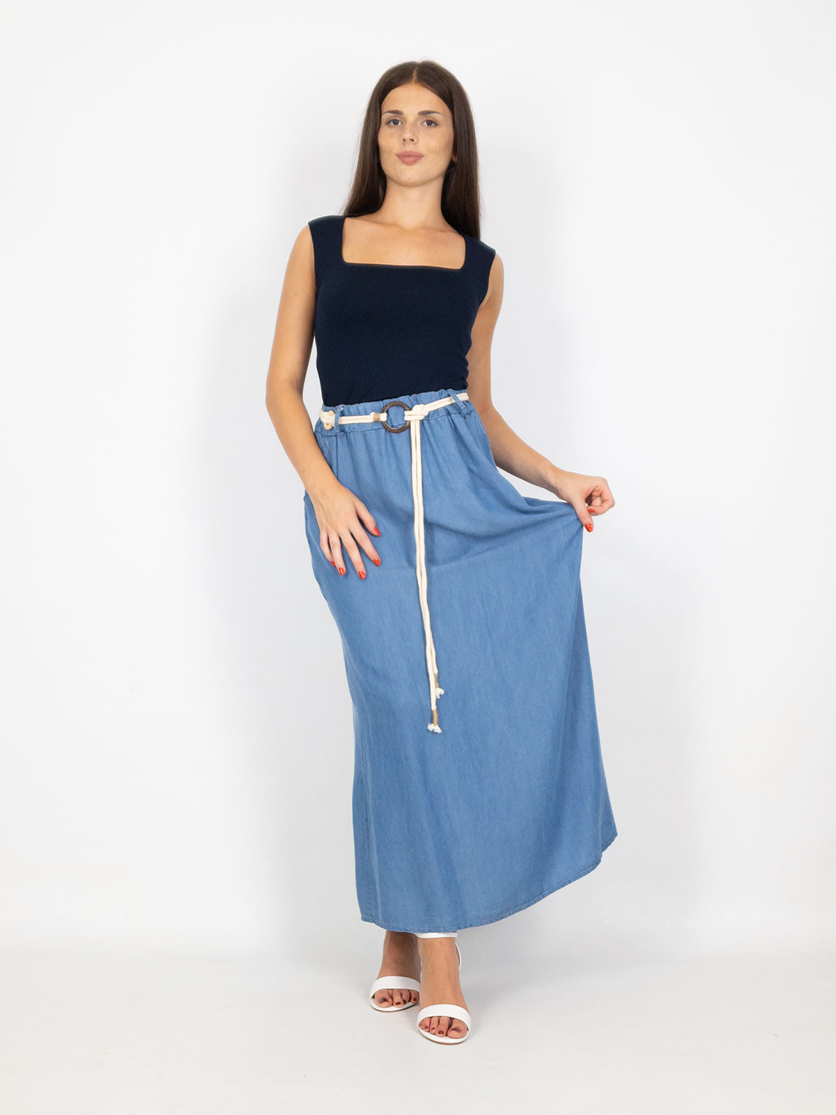 shownicer Gonna Lino Donna Elegante Curvy Gonna Lunga in Cotone e Lino con Spacco Estiva Gonna Boho Spiaggia A Blu S