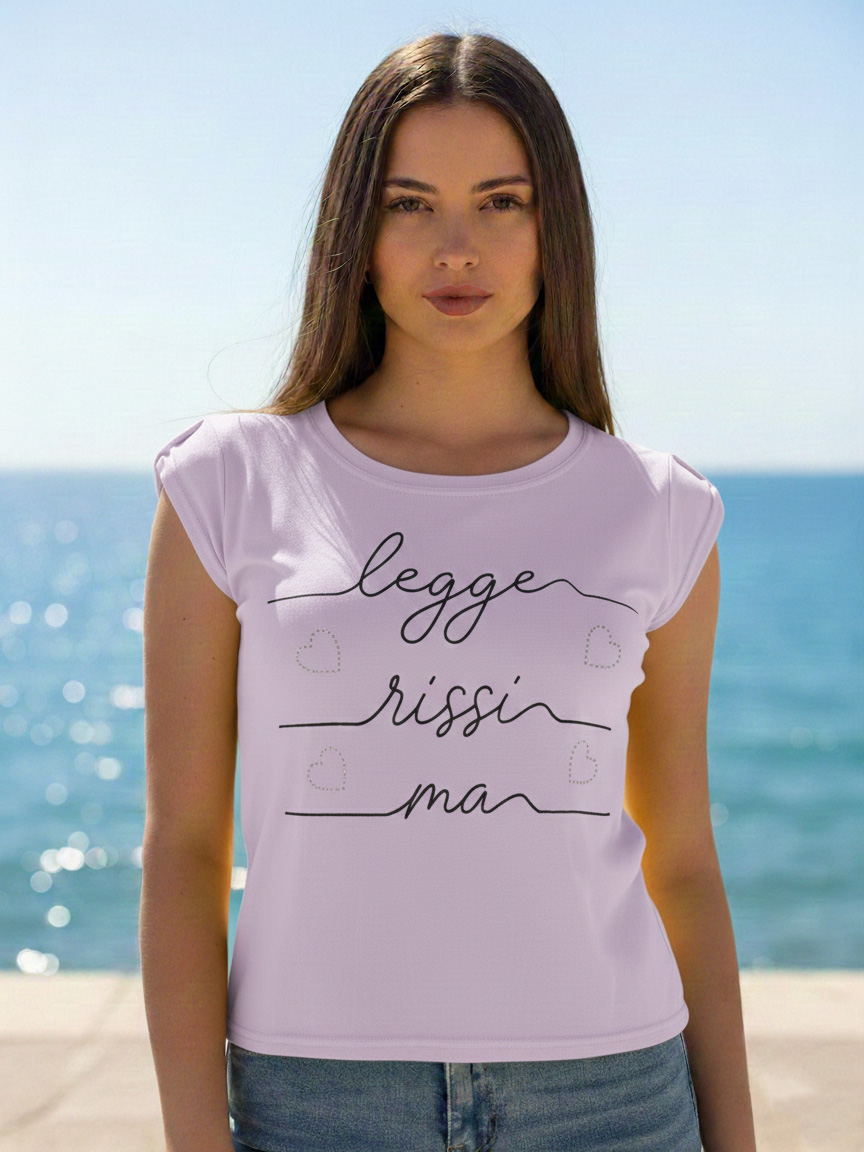 T-shirt Donna Corta in Viscosa con Scritta Manica Corta