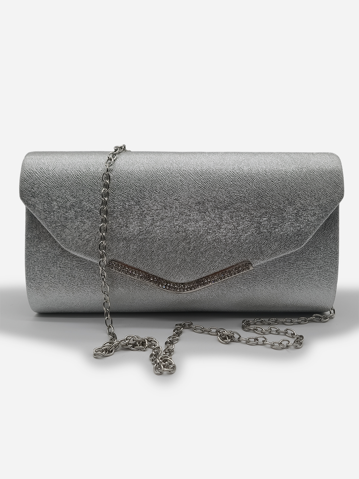 Pochette Argento da Cerimonia Elegante con Strass e Tracolla