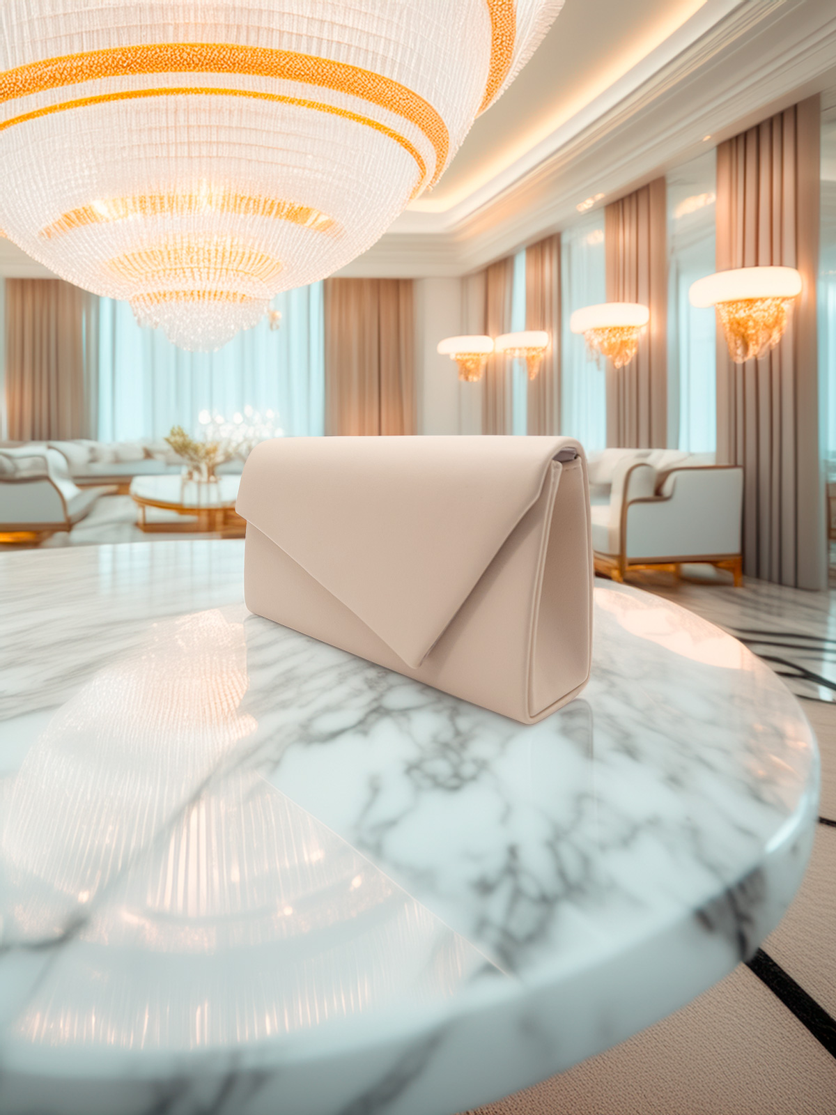 Pochette da cerimonia elegante nude con chiusura a calamita