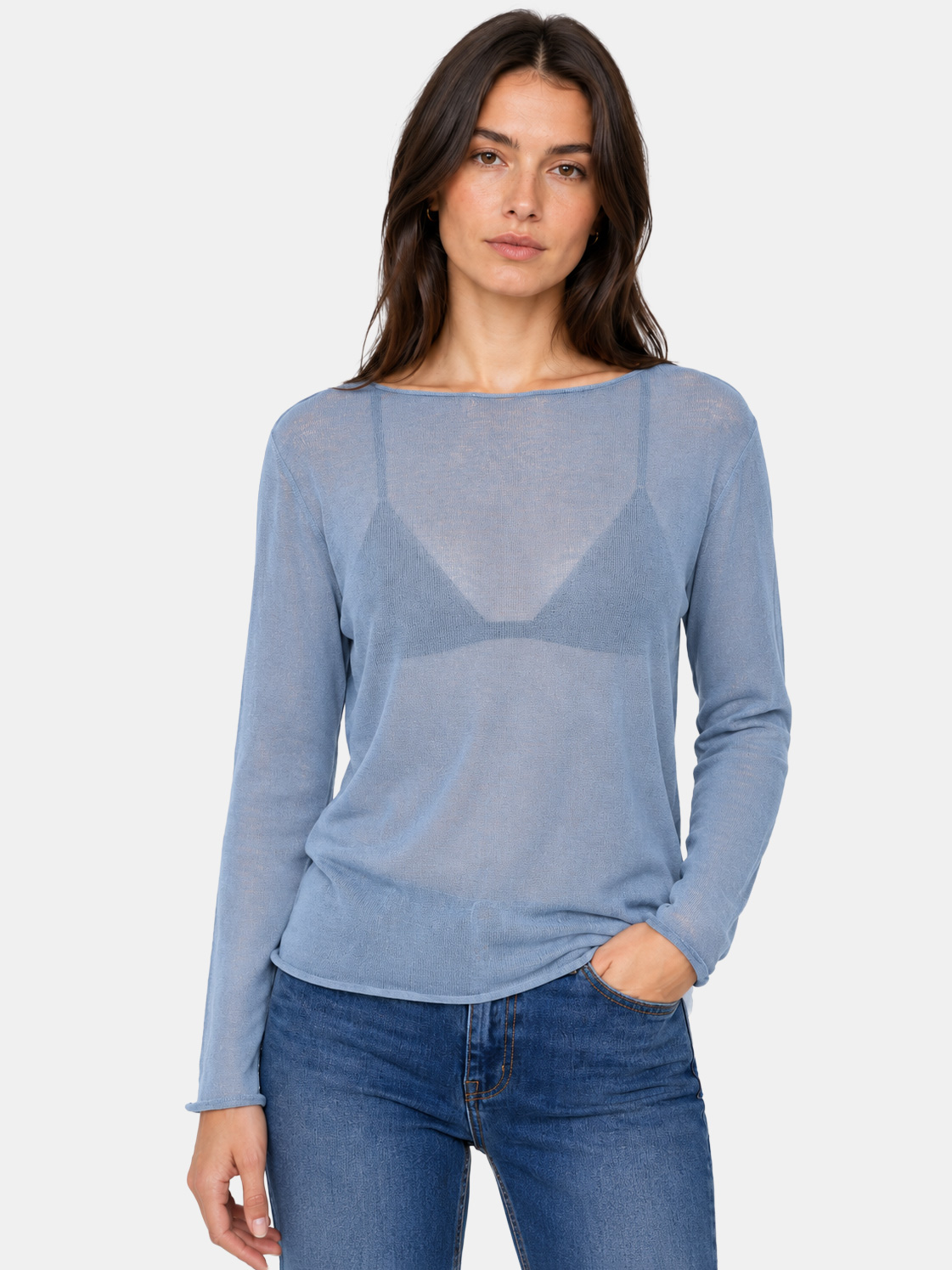 Basic Lightweight Cotton Top with Faux Raw Edge