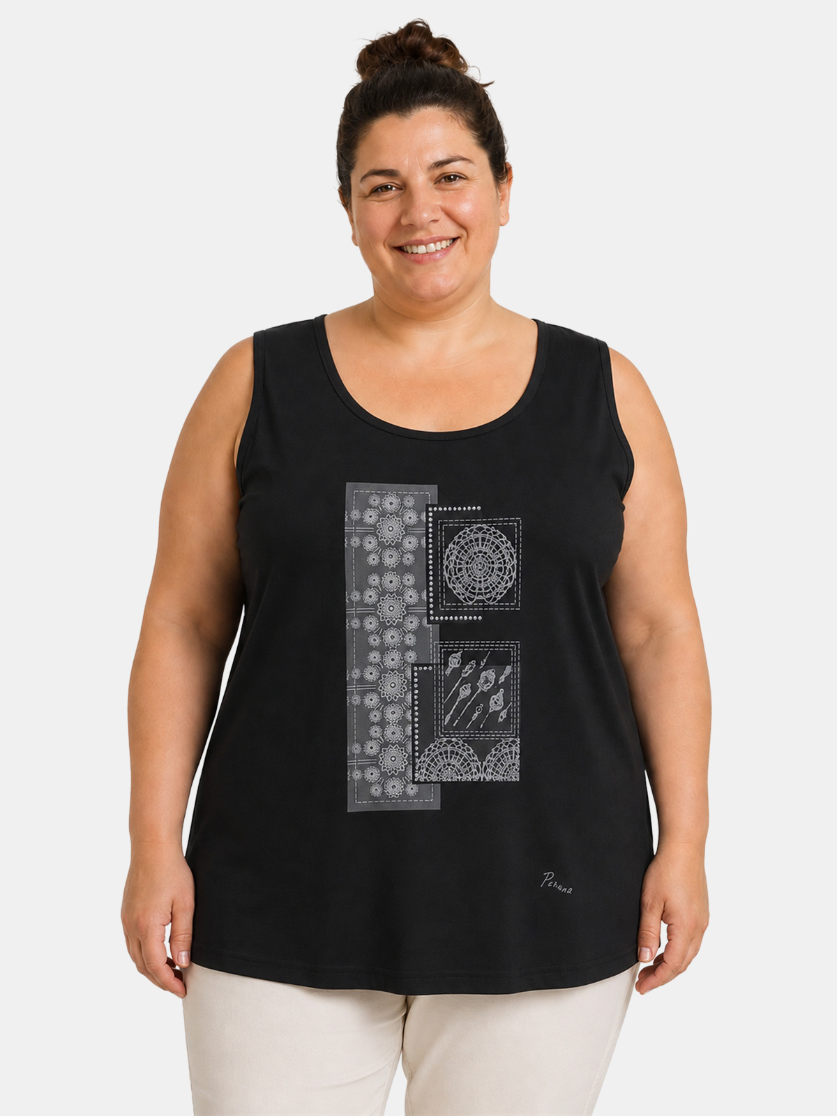 Canottiera Curvy in Cotone con Stampa Frontale