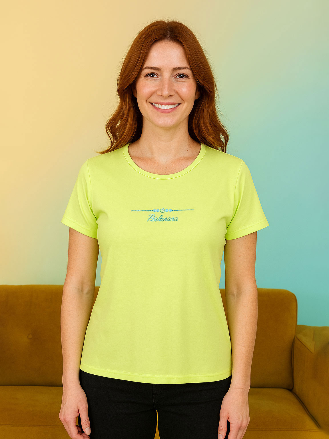 Women's T-shirt with rhinestones and logo in cotton