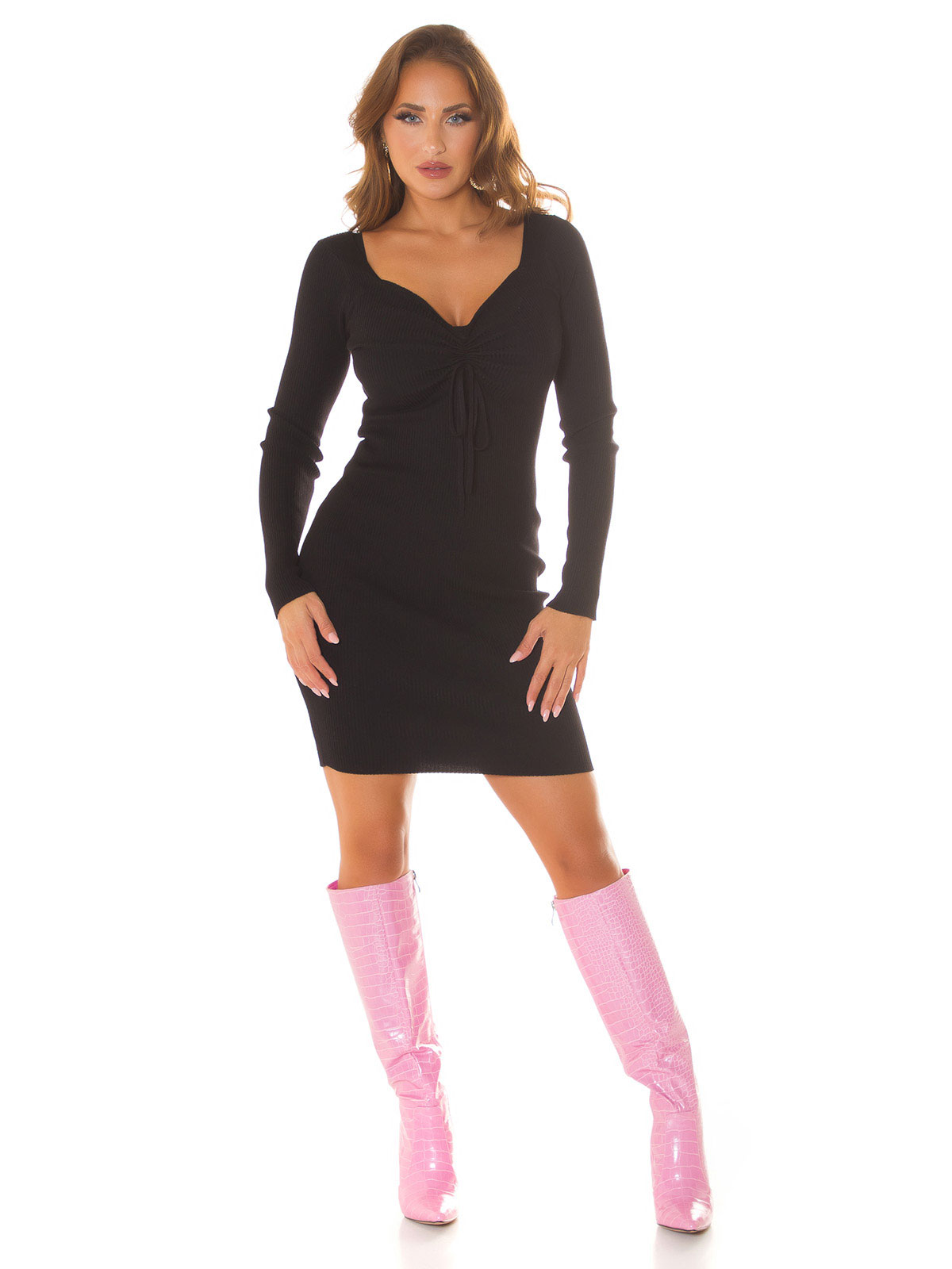 Sexy Short Ribbed Knit Dress – Slim Fit One-Size