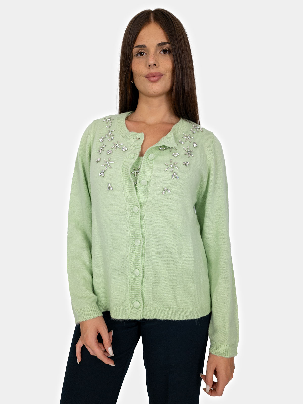 Cardigan Twin Set Donna con Strass Elegante e Morbido