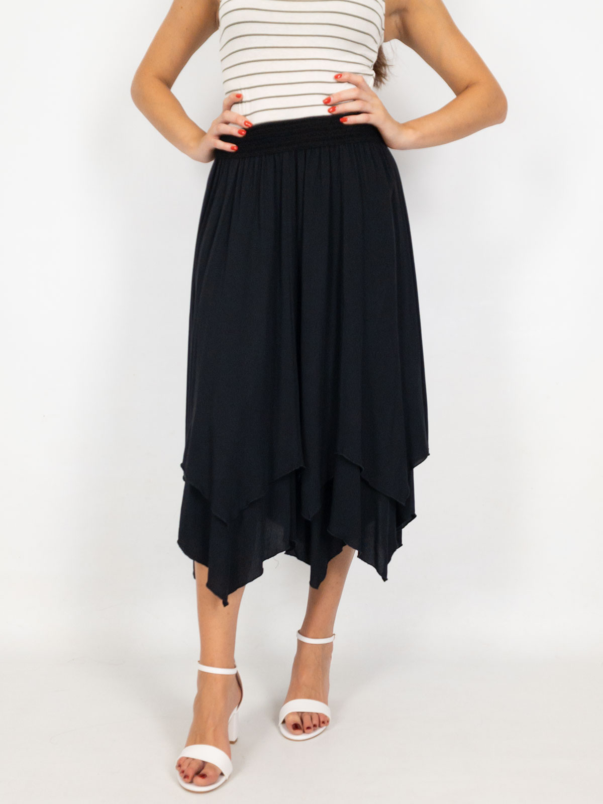 Gonna Midi Estiva In Viscosa Asimmetrica Con Elastico In Vita