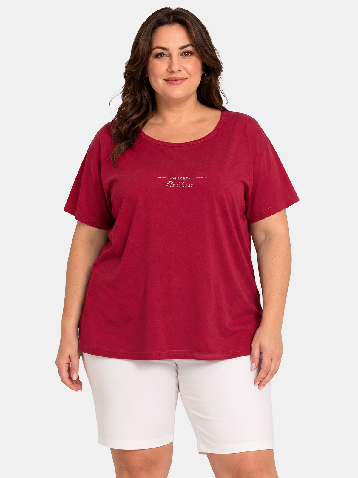 Curvy Cotton T-Shirt with Rhinestones Made in Italy