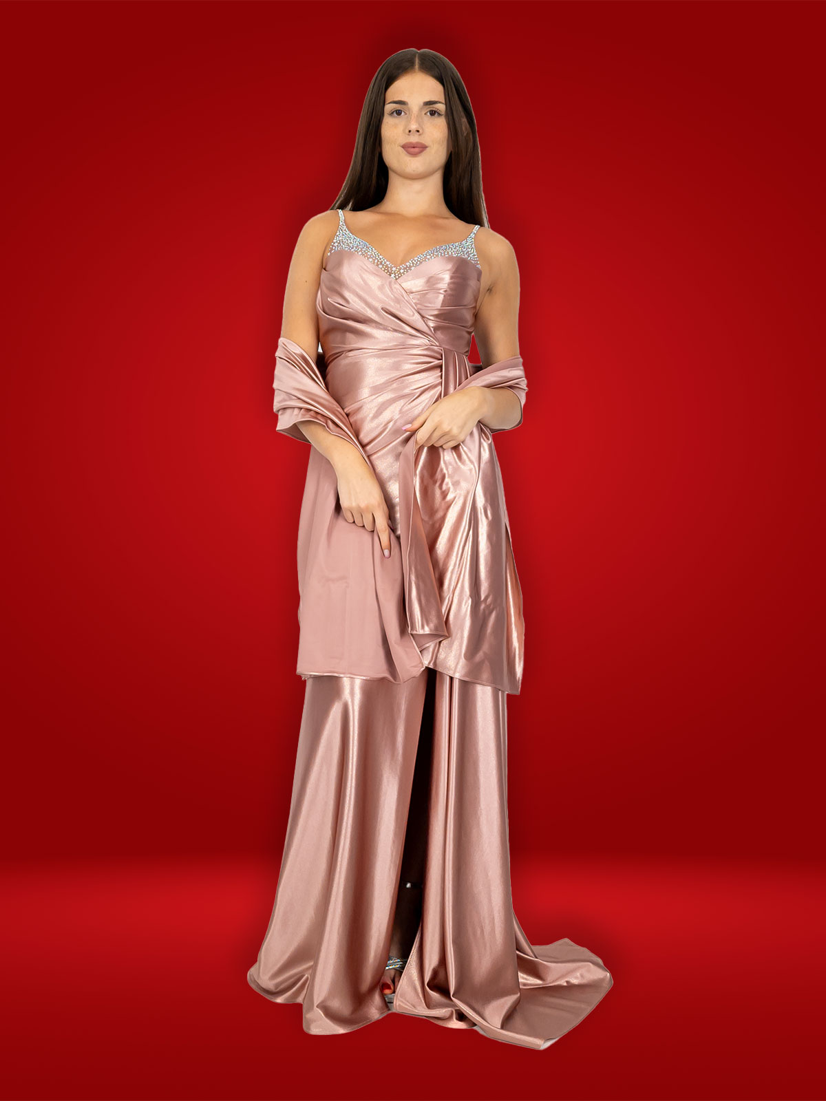 ALLURE Vestito Cerimonia Elegante Lungo Da Testimone Sposa Con Spacco