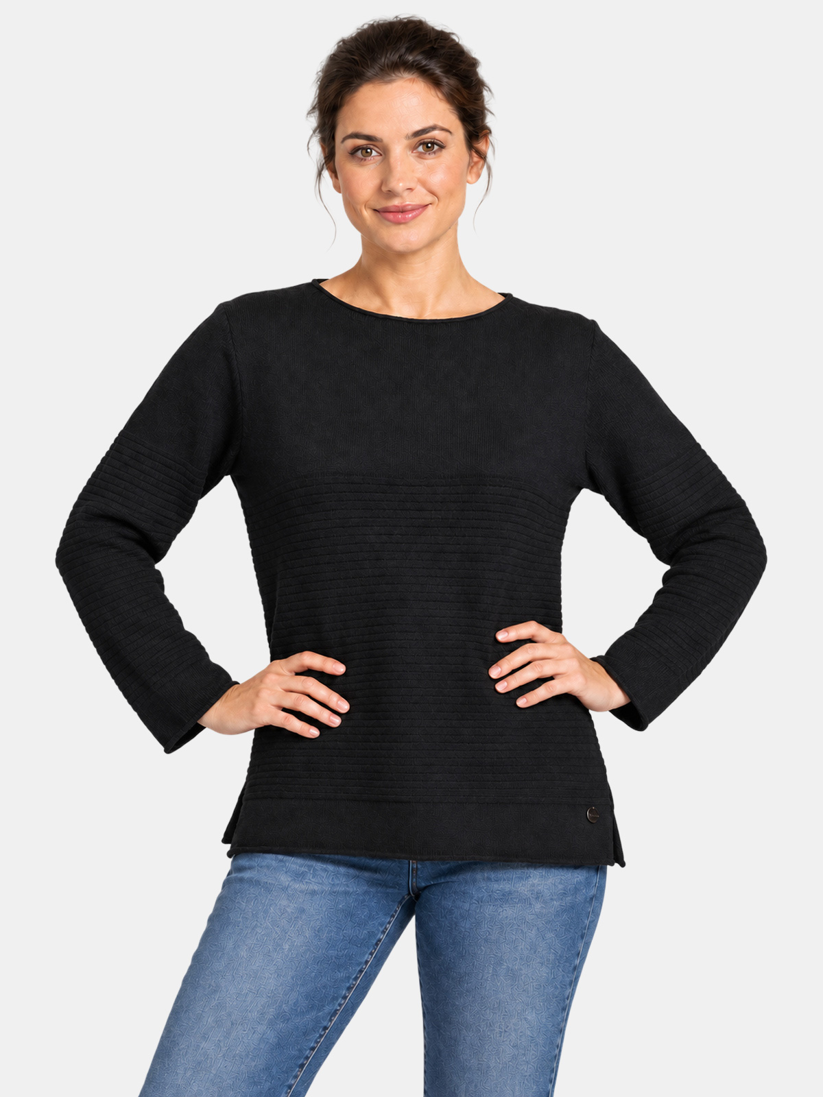 Textured viscose blend crew neck top