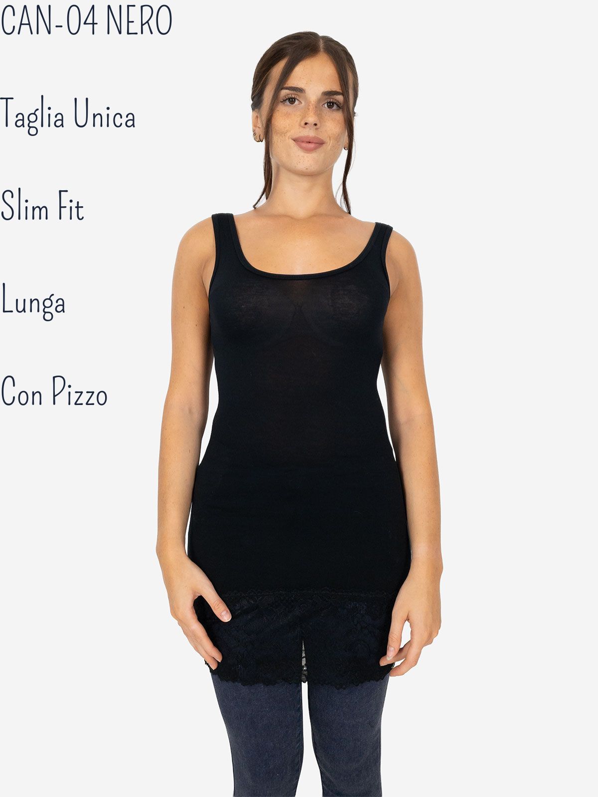 Canotta Donna Lunga Con Pizzo In Fondo Basic Per Leggings Slim Fit
