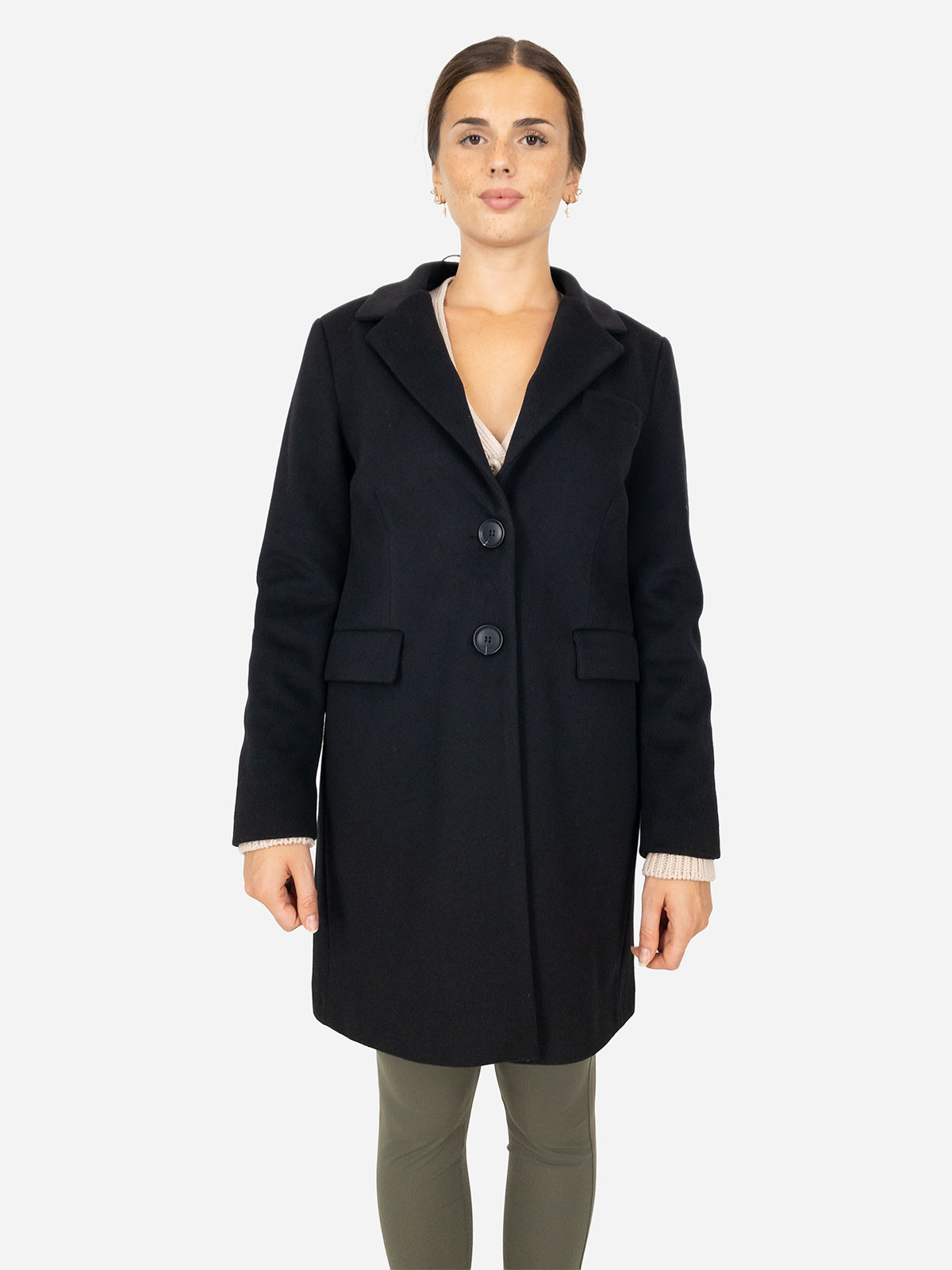 Cappotto monopetto donna nero elegante Made in Italy