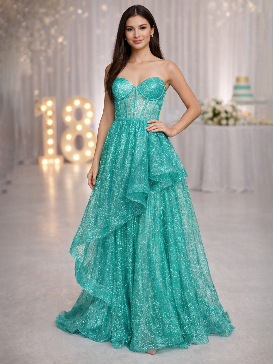 Elegant Glitter Princess 18th Birthday Dress