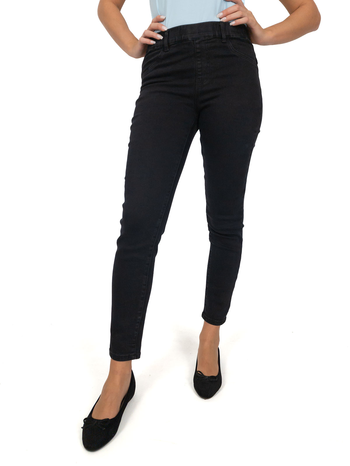 Jeggings Donna Neri A Vita Alta Con Elastico Emanuela Costa