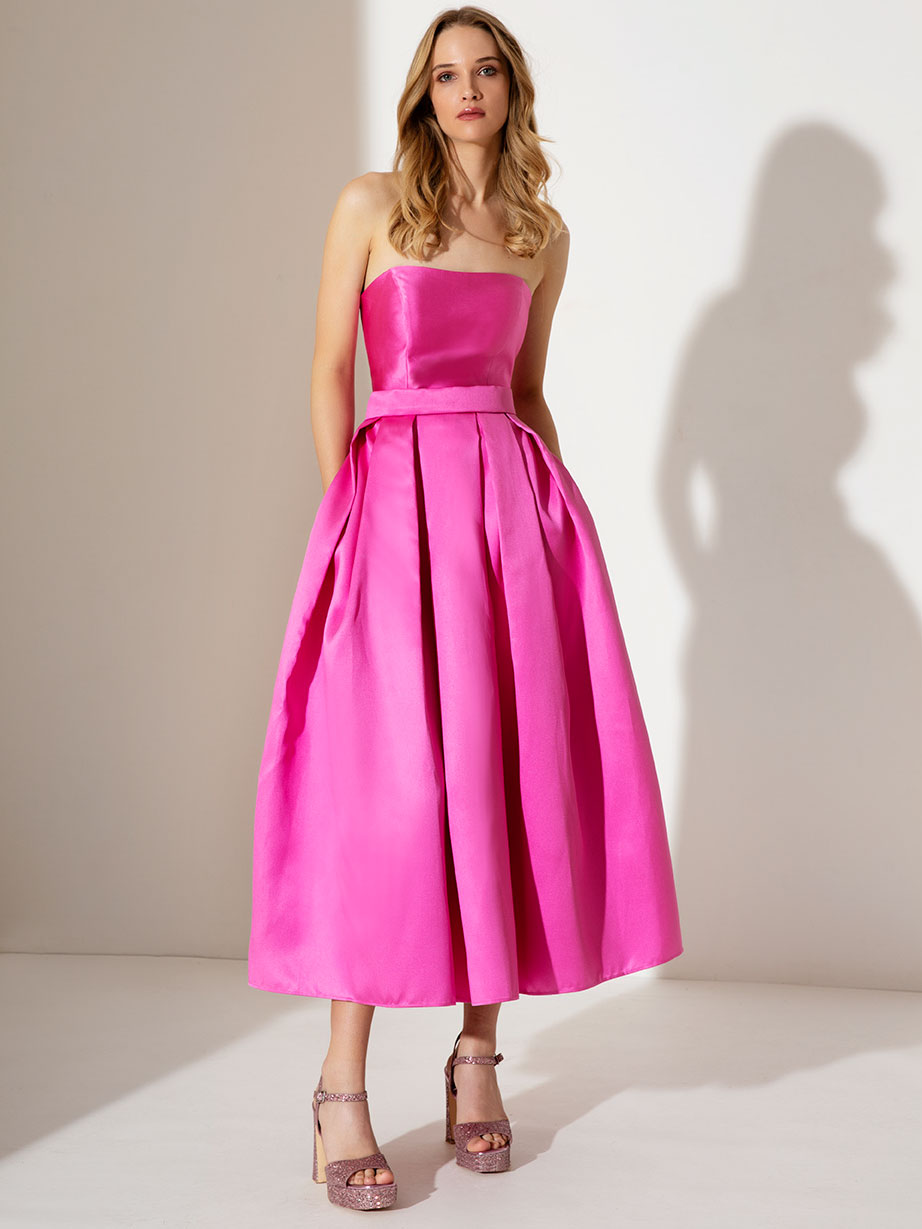 Abito Longuette Cerimonia Elegante Donna Scollo Cuore Taffeta