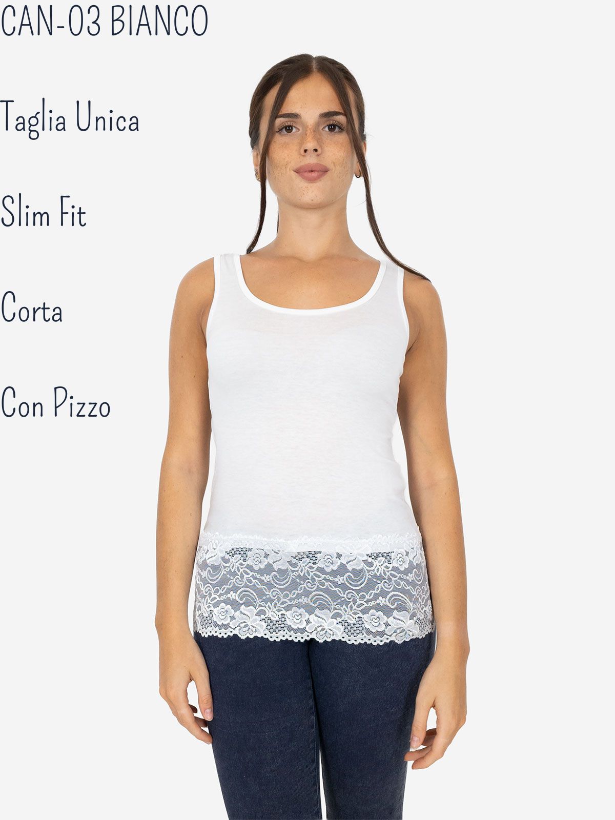Canotta Donna Slim Fit con Pizzo in Fondo – Modello Corto Elasticizzato