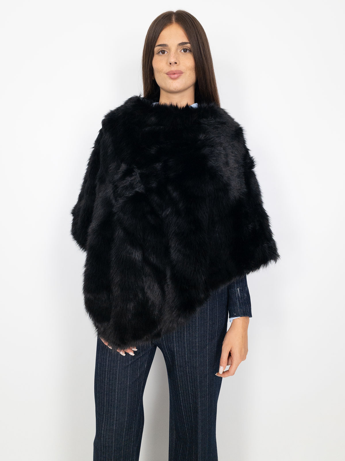 Elegant faux fur poncho