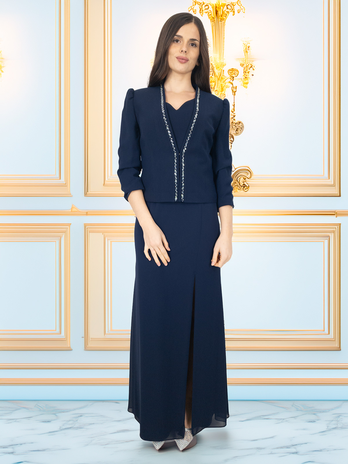 Abito lungo da cerimonia con giacca per la mamma della sposa o sposo