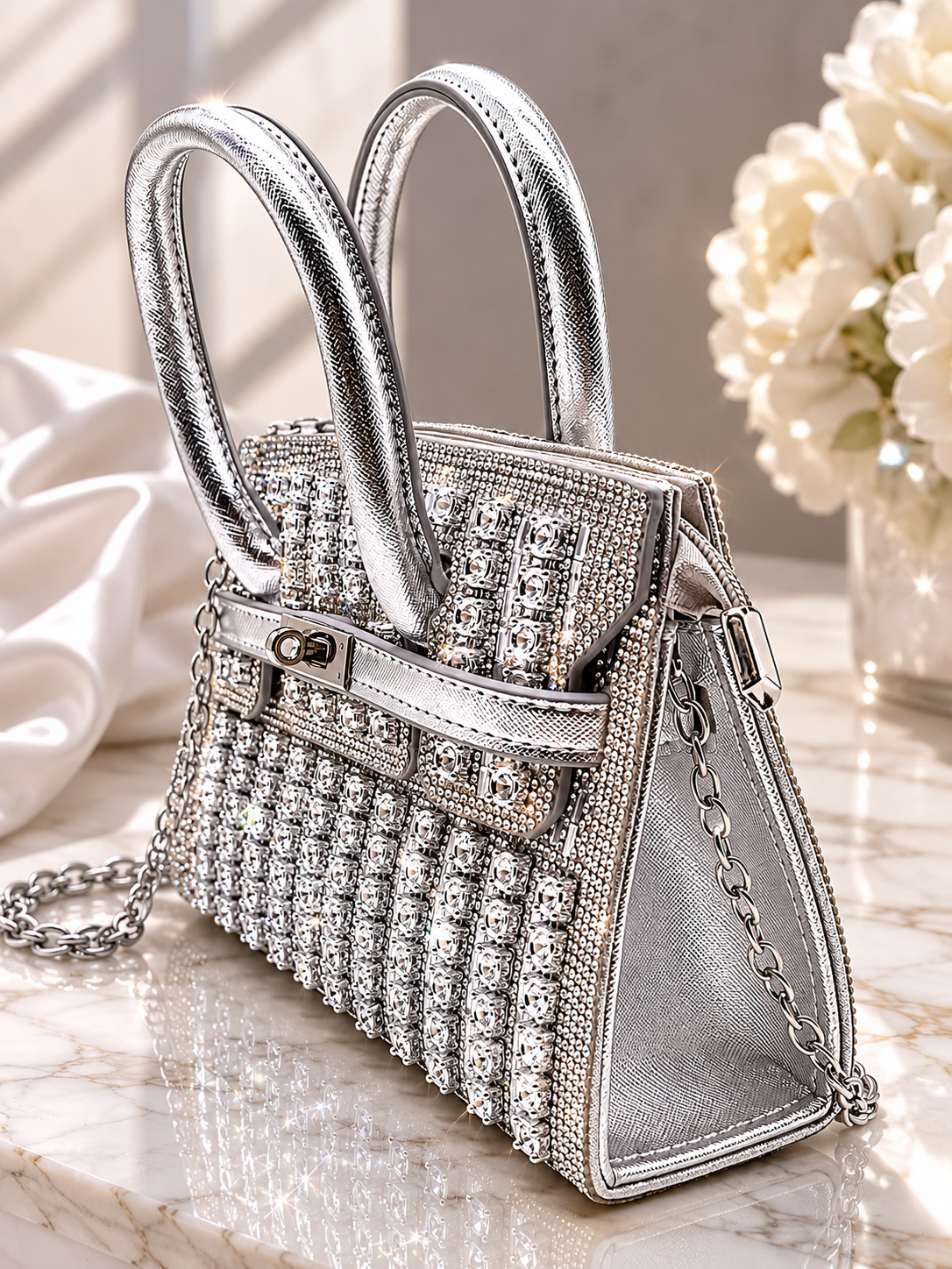 Borsa Elegante Argento Strass p-6013-argento