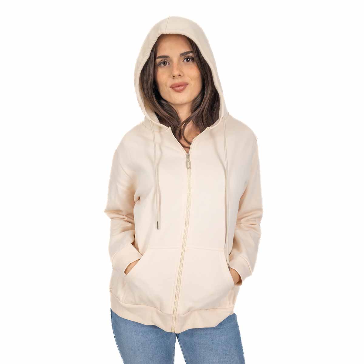 Felpa Donna con Zip Oversize e Cappuccio Tasche Frontali