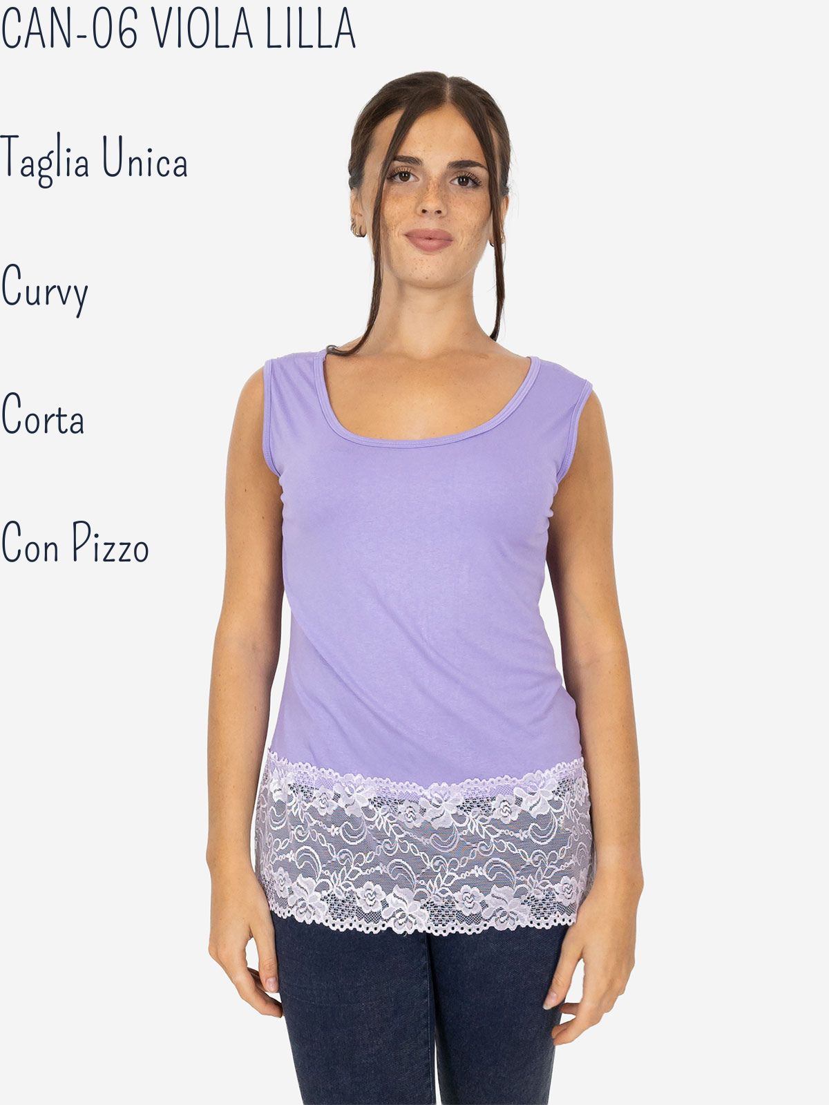 STRABELLO Canotta Donna Spalla Larga con Bordo in Pizzo Oversize CAN-06