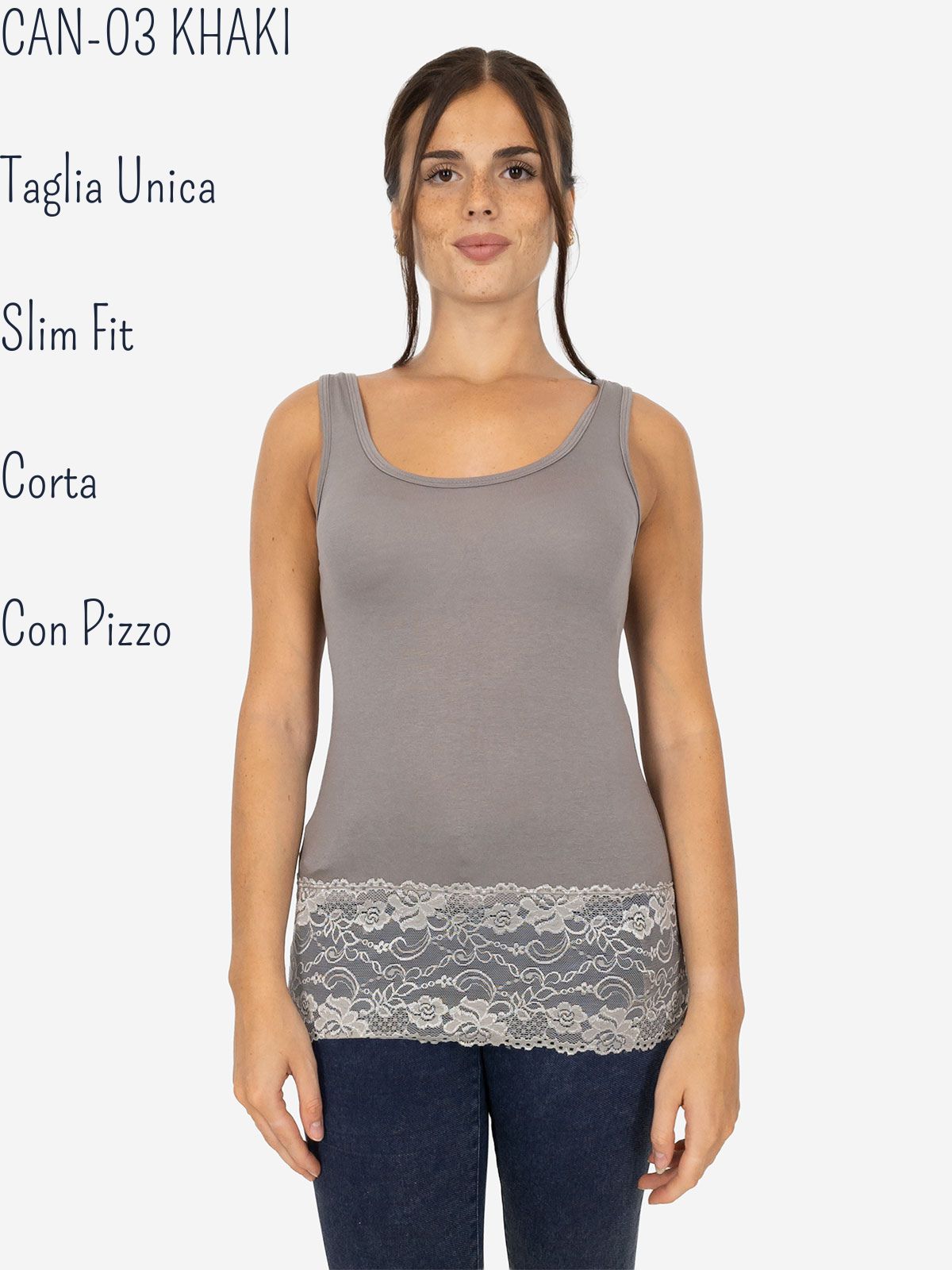 Canotta Donna Slim Fit con Pizzo in Fondo – Modello Corto Elasticizzato