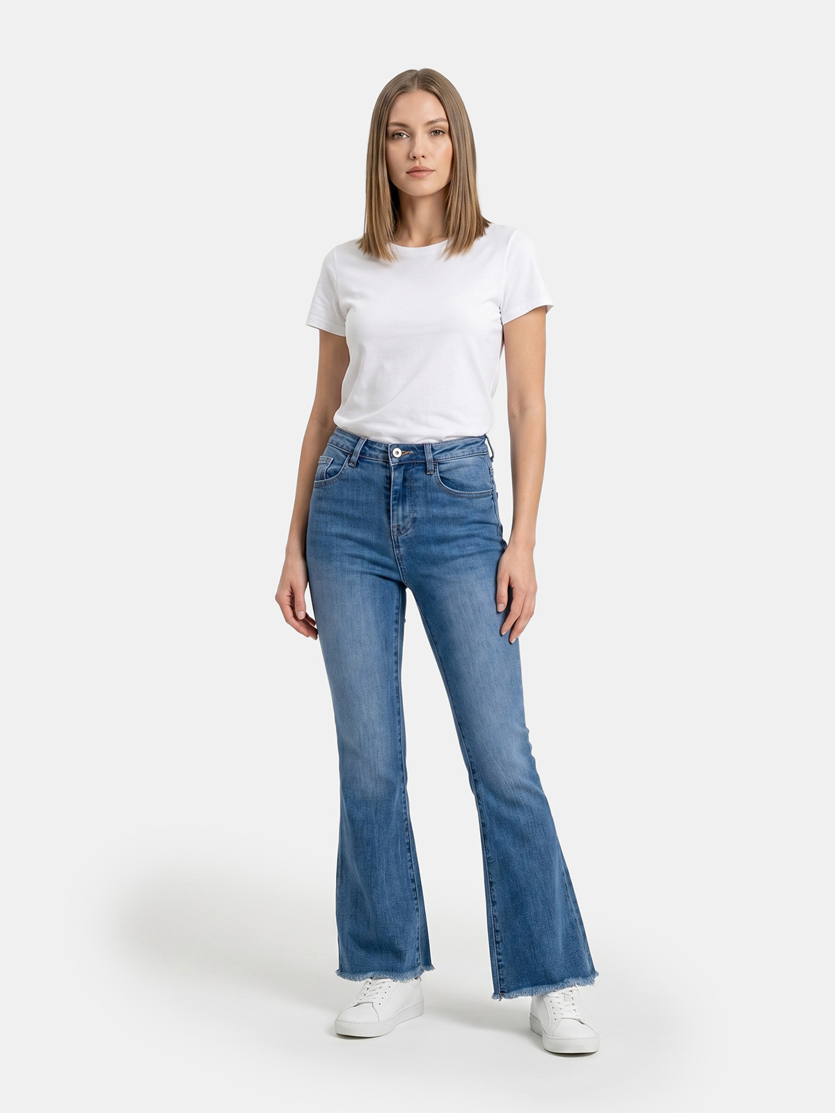 Fringed Cropped Flare Jeans 3D-1356