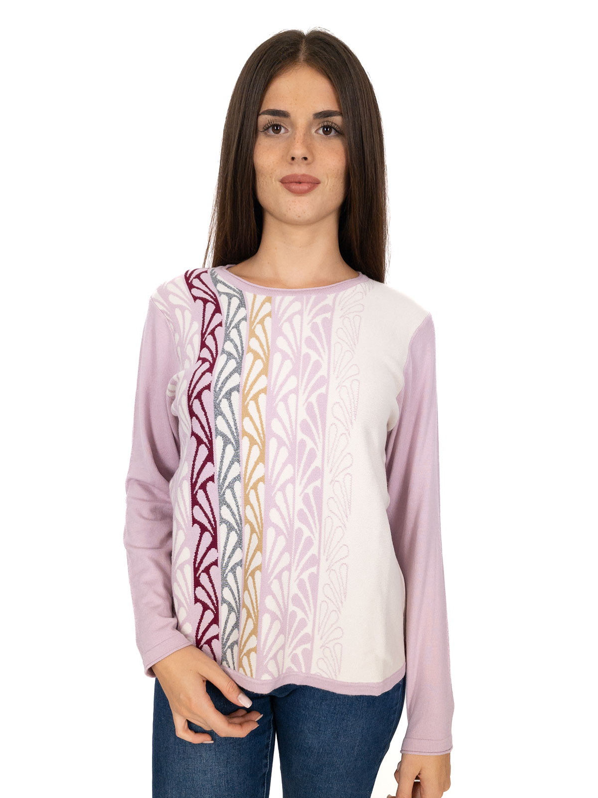Maglia donna elegante a fantasia invernale maniche lunghe