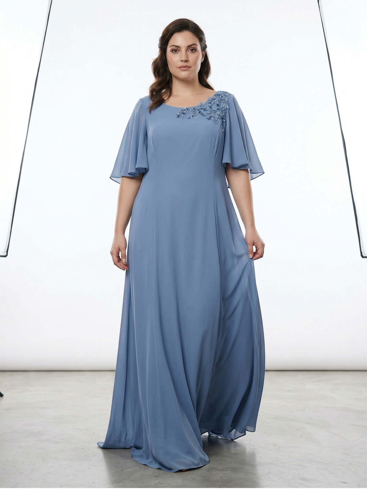 Long Curvy Ceremony Dress in Georgette ysv700