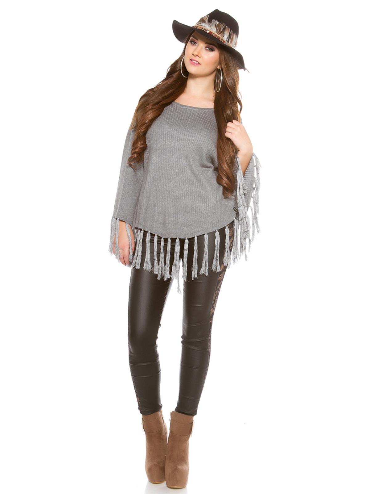 KOUCLA Poncho A Maglia Donna Coste Con Maniche Pipistrello Frange