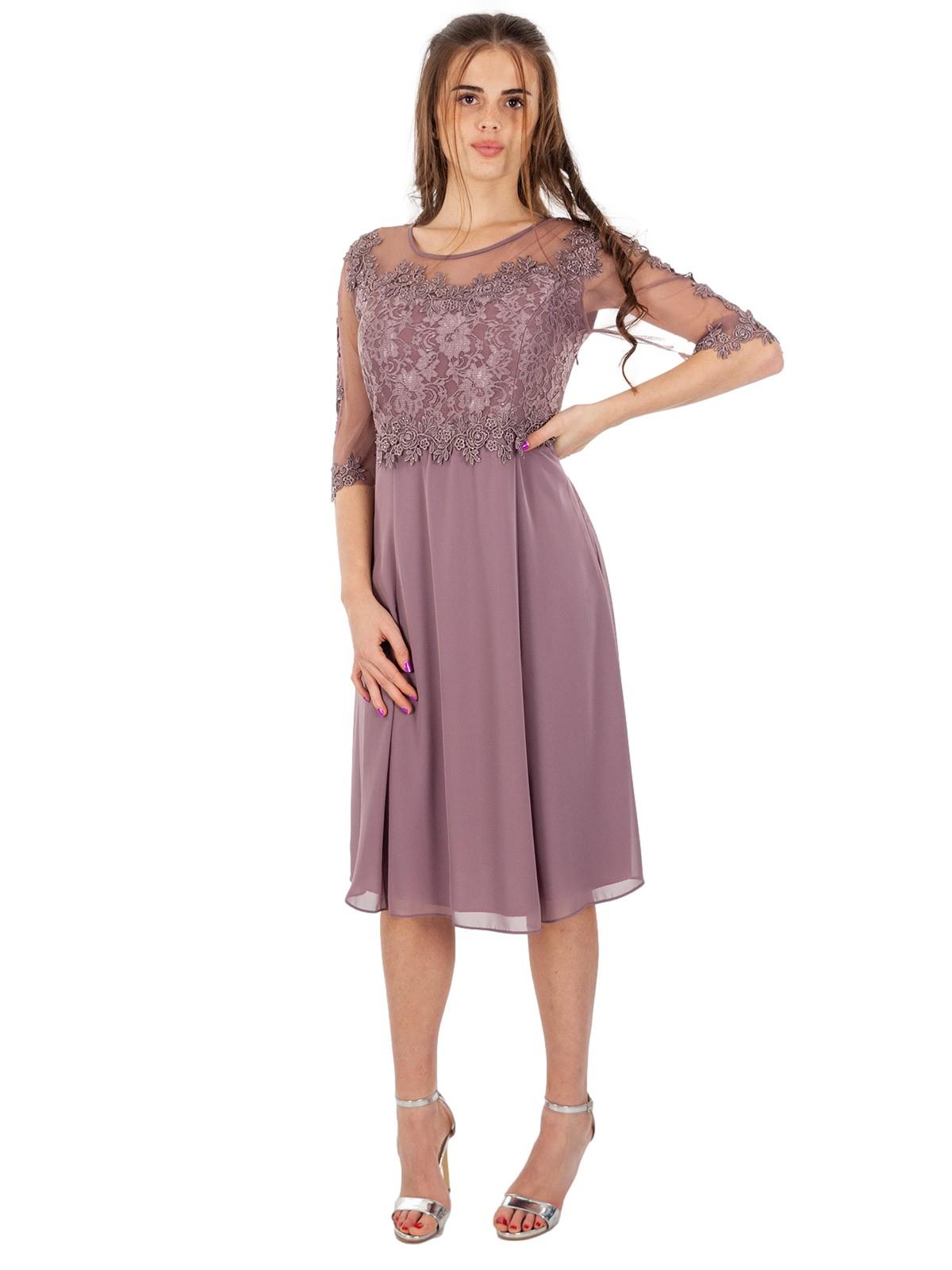Abito Cerimonia Donna Corto Elegante con Pizzo e Strass