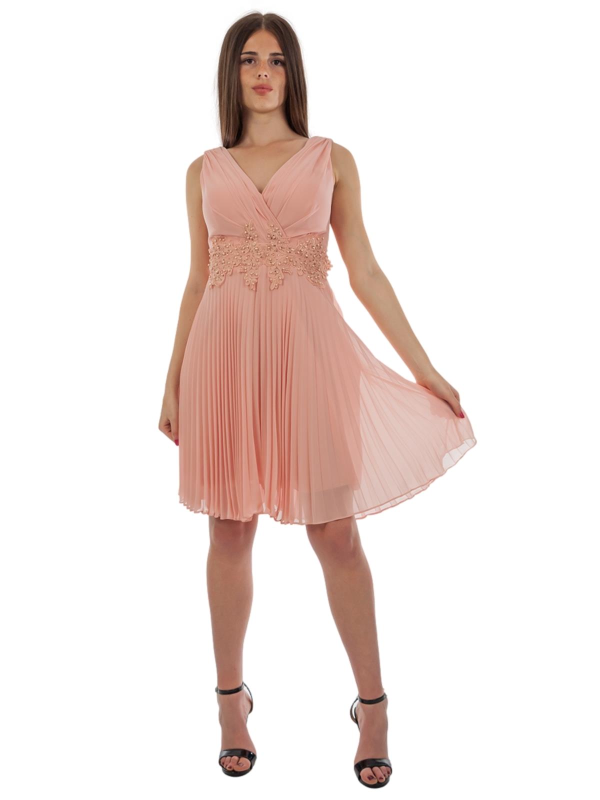 Abito cerimonia donna corto con spalline elegante in chiffon