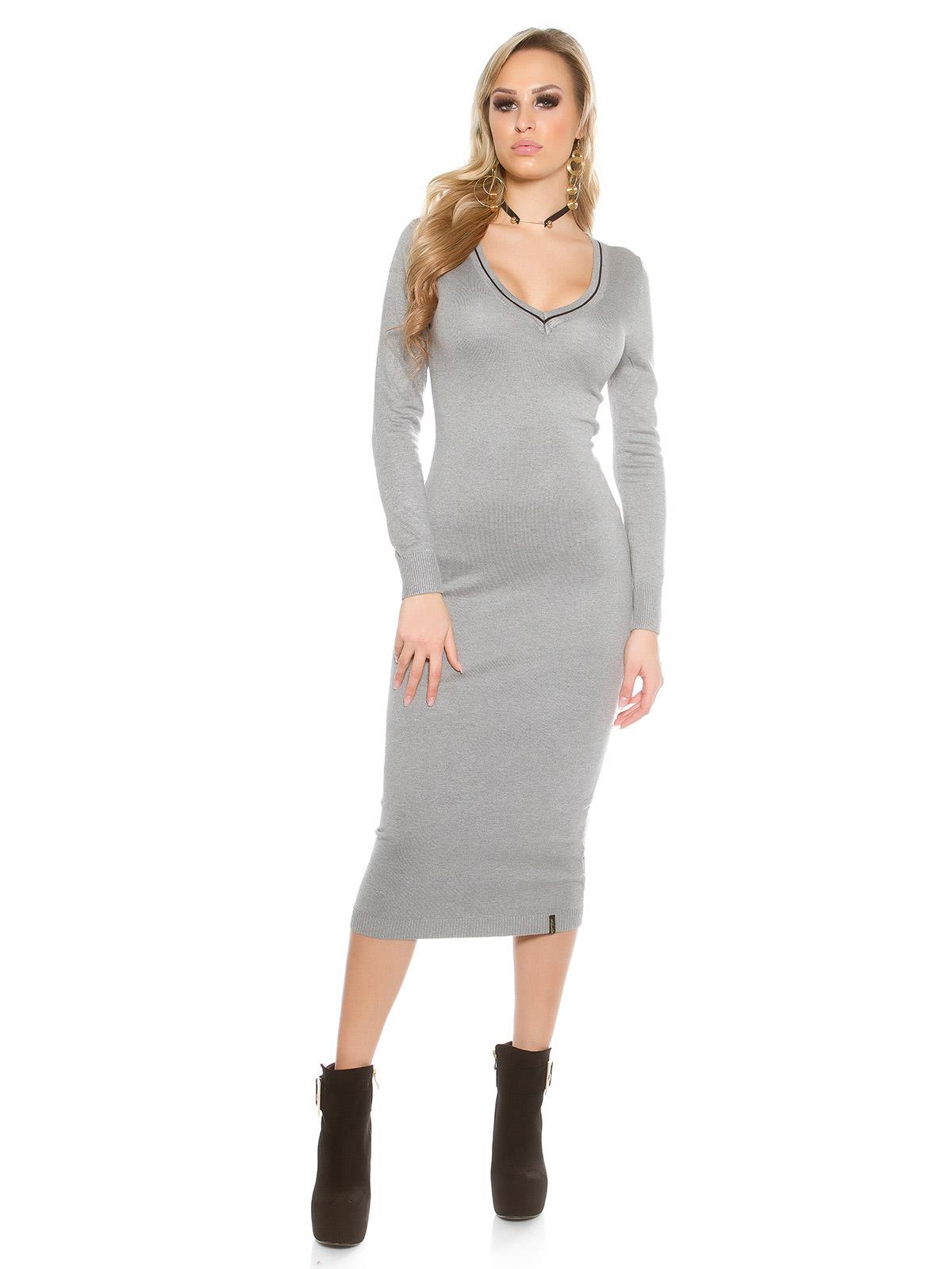 Abito Lungo In Maglia Donna Con Scollo A V Slim Fit